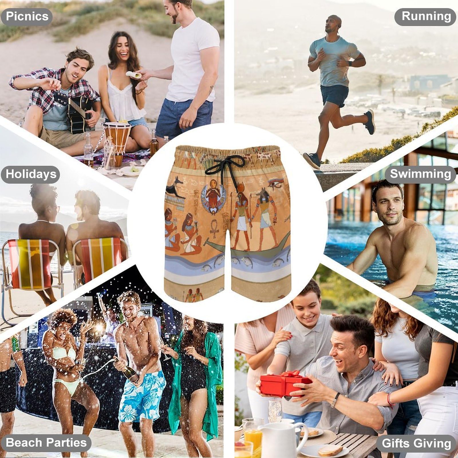 Maillots De Bain pour Hommes Board Shorts Motifs Égyptiens Shorts De Surf Short De Plage À Séchage