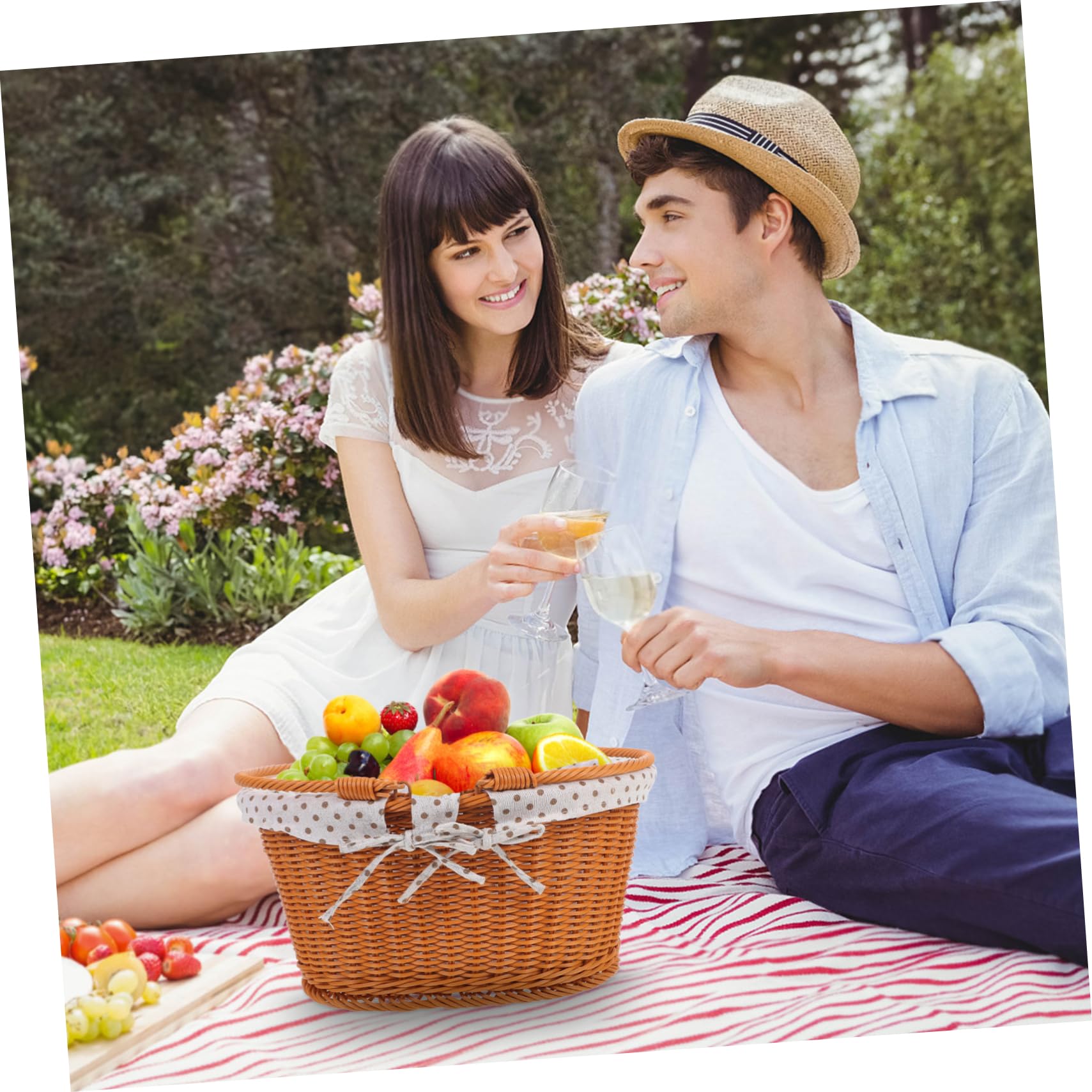 Sosoport Cestino Picnic Rattan Imitazione per Frutta e Alimenti Contenitore Multiuso da Esterno per Feste e Picnic Famiglia