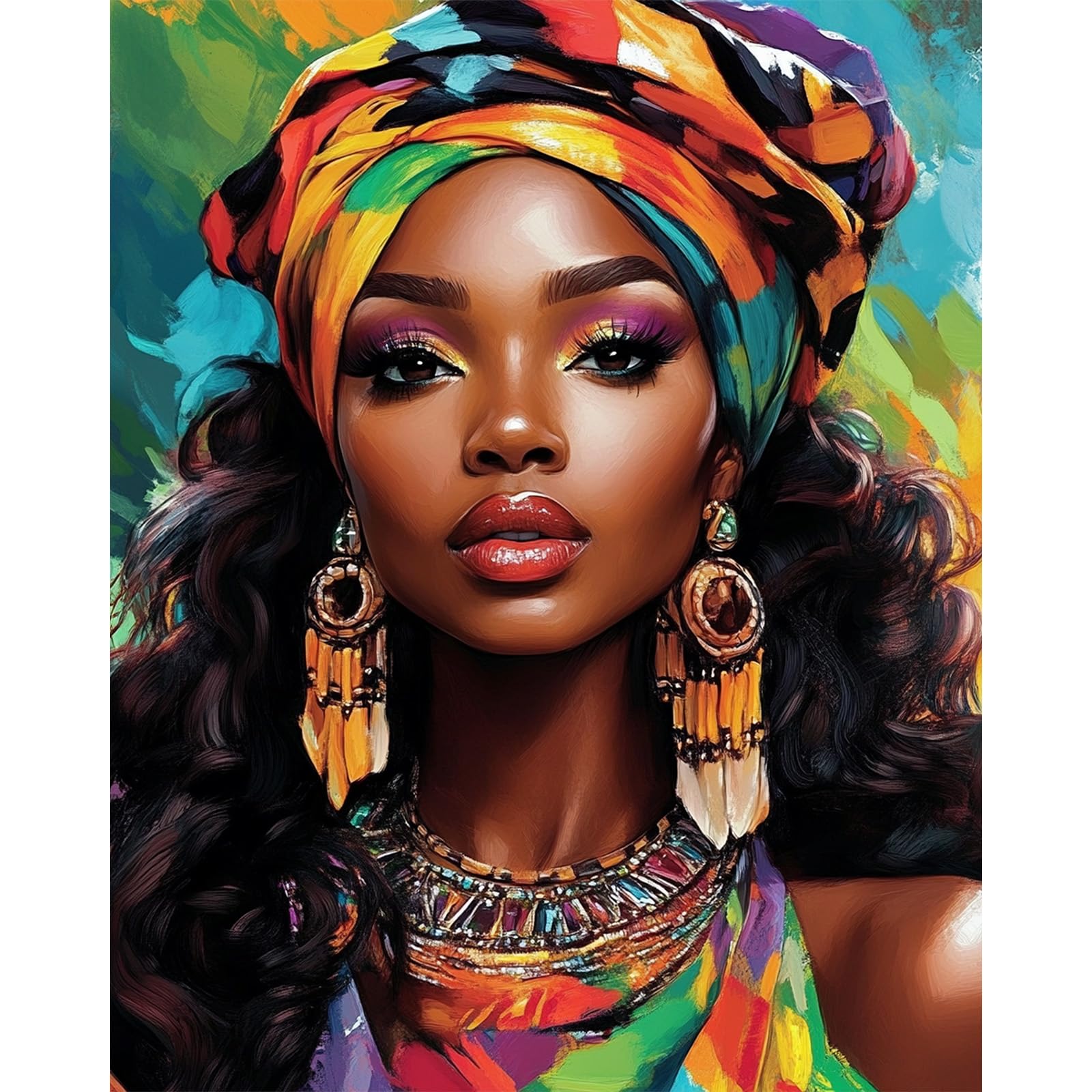 AIRDEA African American Woman Paint by Numbers for Adults, Head Scarf Adult Paint by Numbers, Painting by Number Kits Canvas for Beginners for Gifts Home Wall Decor 16x20inch (No Frame)