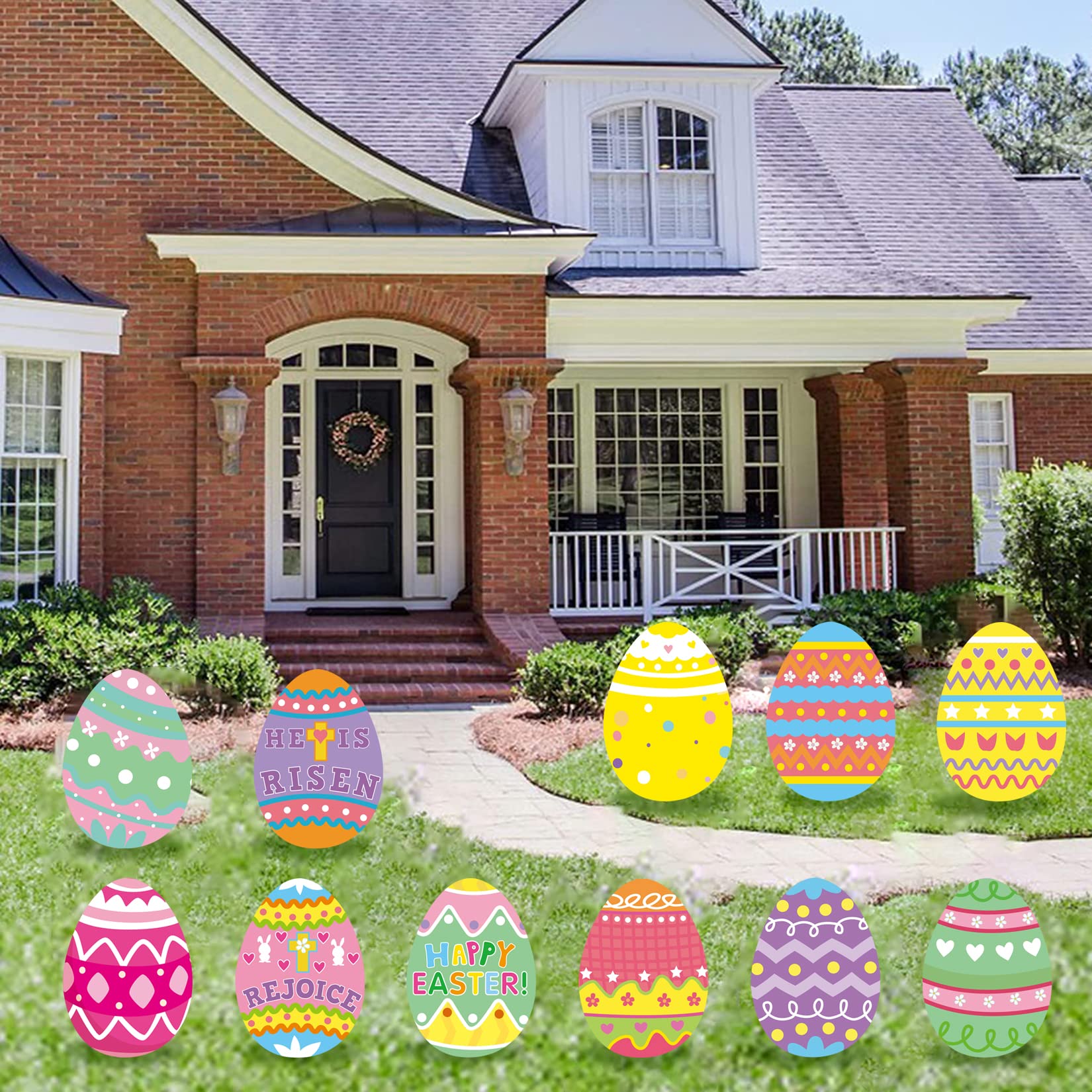 11Pcs Easter Eggs Yard Sign Outdoor Lawn Decorations,Easter Eggs Decor Pathway Markers,Easter Eggs Outdoor Spring Party Waterproof Yard Decorations.-picture-17