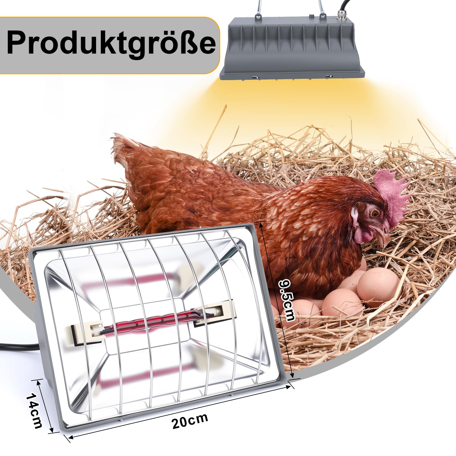 Wärmelampe für Hühnerstall, Küken & Tiere – Infrarot-Heizlampe mit Thermostat, Wasserdichtem Aluminiumgehäuse, Verstellbarer Kette (1m ) für Geflügel, Reptilien & Terrarien