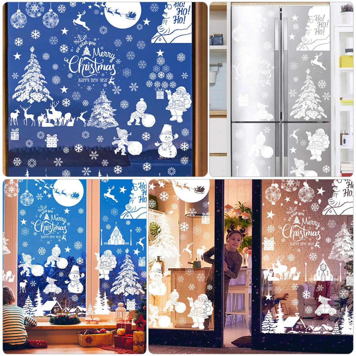 Alipis 45blätter Weihnachtsfenster-aufkleber Pvc Fensterdekorationen Mit Weihnachtsbaum Schneeflocken Weihnachtsmann Stylische Fensterbilder Für Festliche