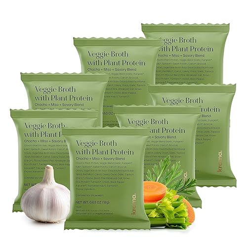 Kroma - Caldo de verduras veganas en polvo con proteína vegetal, paquetes de viaje de 7 porciones, 4.5 onzas, mezcla de miso rojo, verduras, cúrcuma