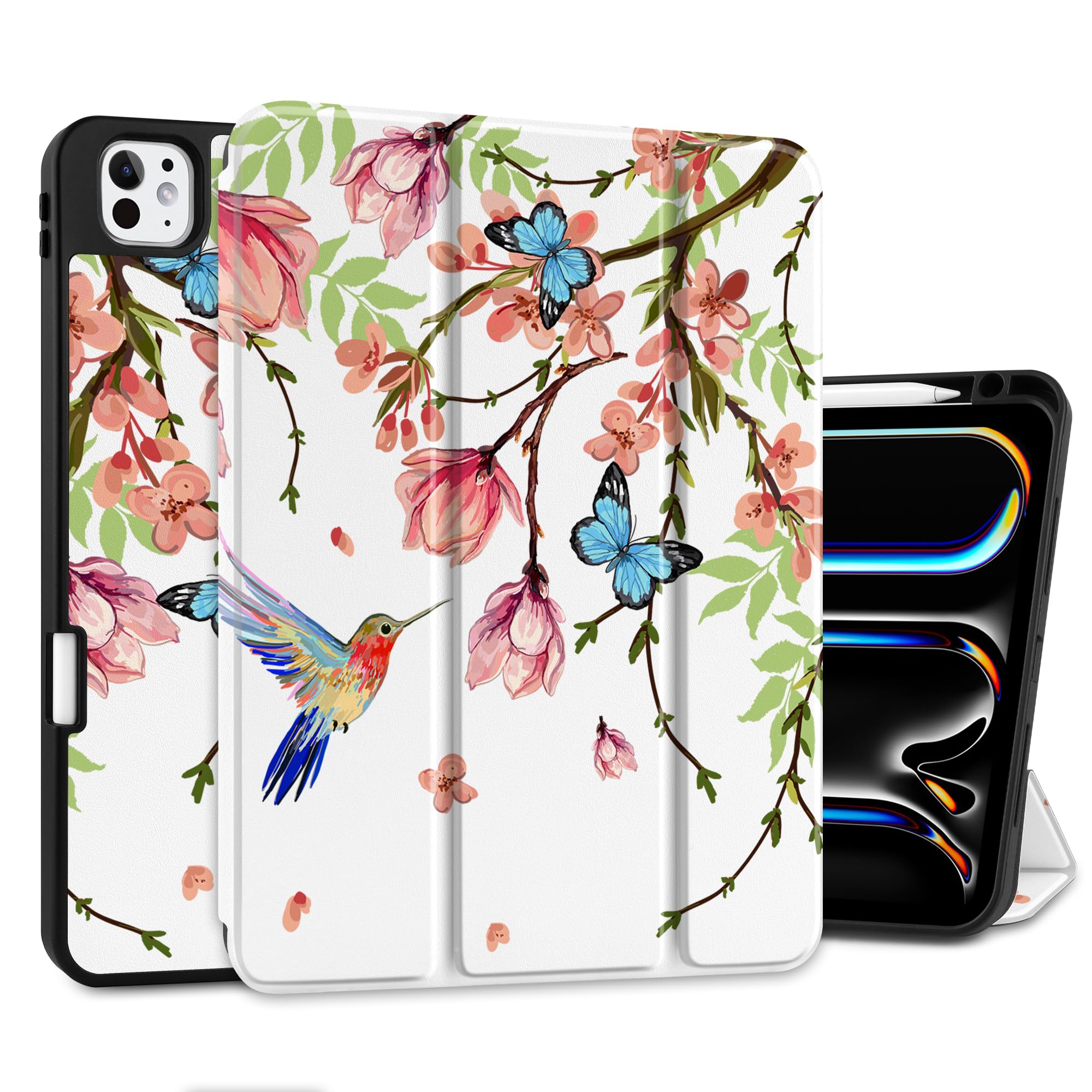 MEEgoodo Case for M5 iPad Pro 11 inch 2025/M4 iPad Pro 11 inch Case 2024, Tablet Cover with Trifold Stand & Pencil Holder & Auto Wake/Sleep & Soft TPU