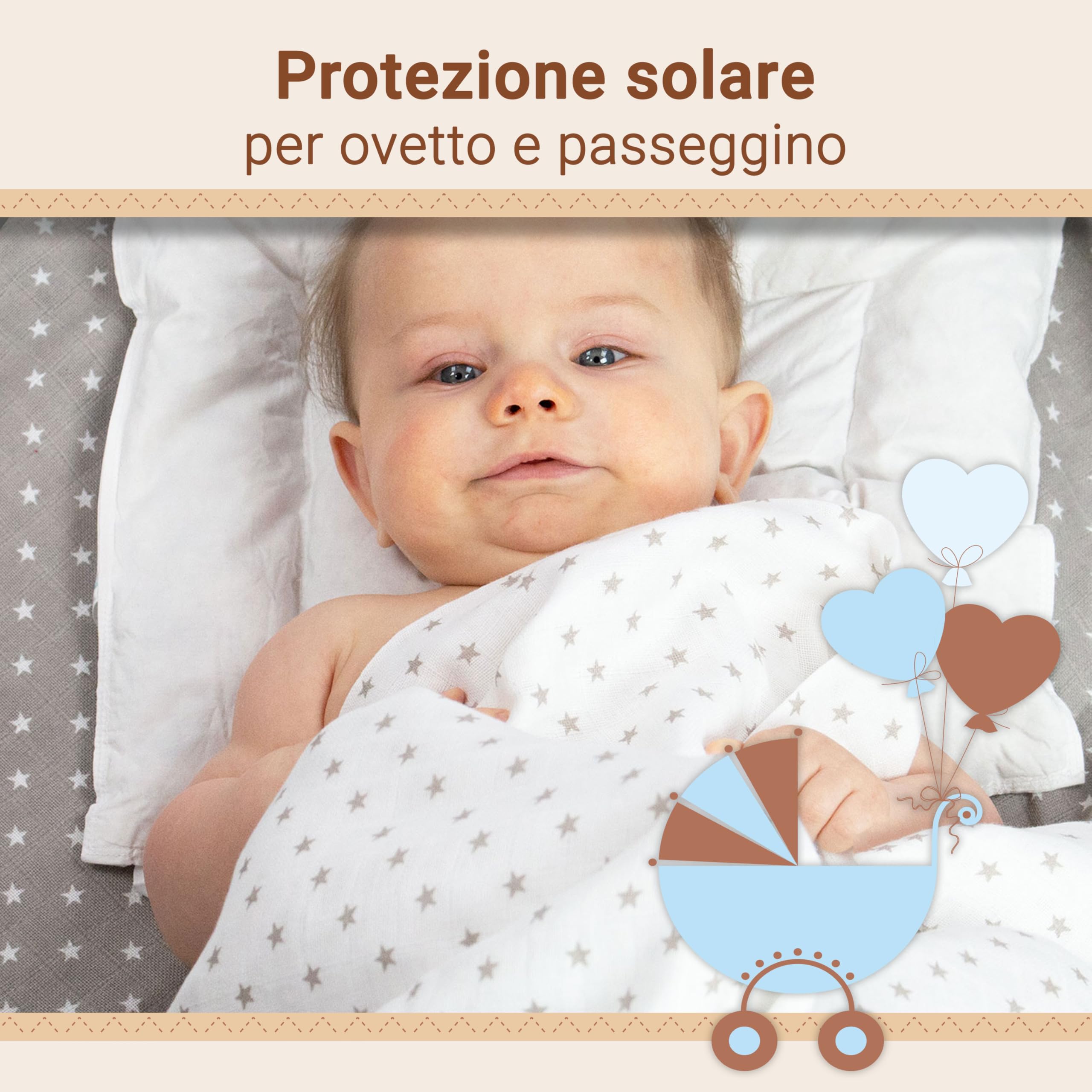 ZOLLNER 5 Mussole per neonato 80x80 cm - 100% cotone - 3 grigie design a stelle bianche e 2 bianche con design a stelle grigie - lavabili a 60°C - pannolino di stoffa - Certificato OEKO TEX (R)
