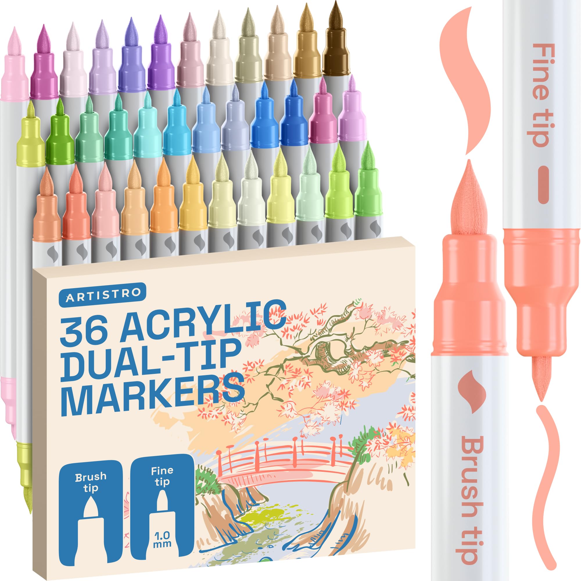 ARTISTRO 36 Pastel Dual-Tip Acrylic Paint Marker Pens for Drawing