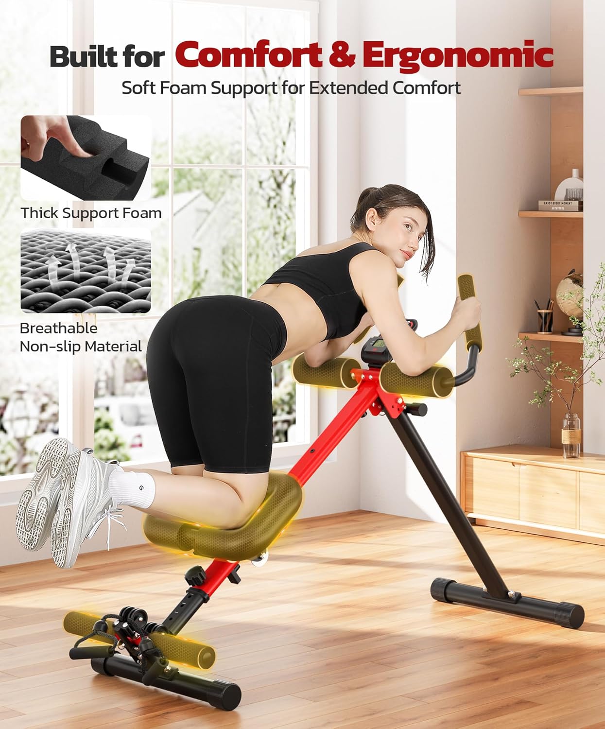 Yoleo Multi-Functional Ab Machine, Foldable Ab Workout Equipment, Ab Trainer Machine for Stomach Workout, Ab Crunch & Rowing Machine with Foam Support,7-Length Adjustable Ab Machine for Home Exercise