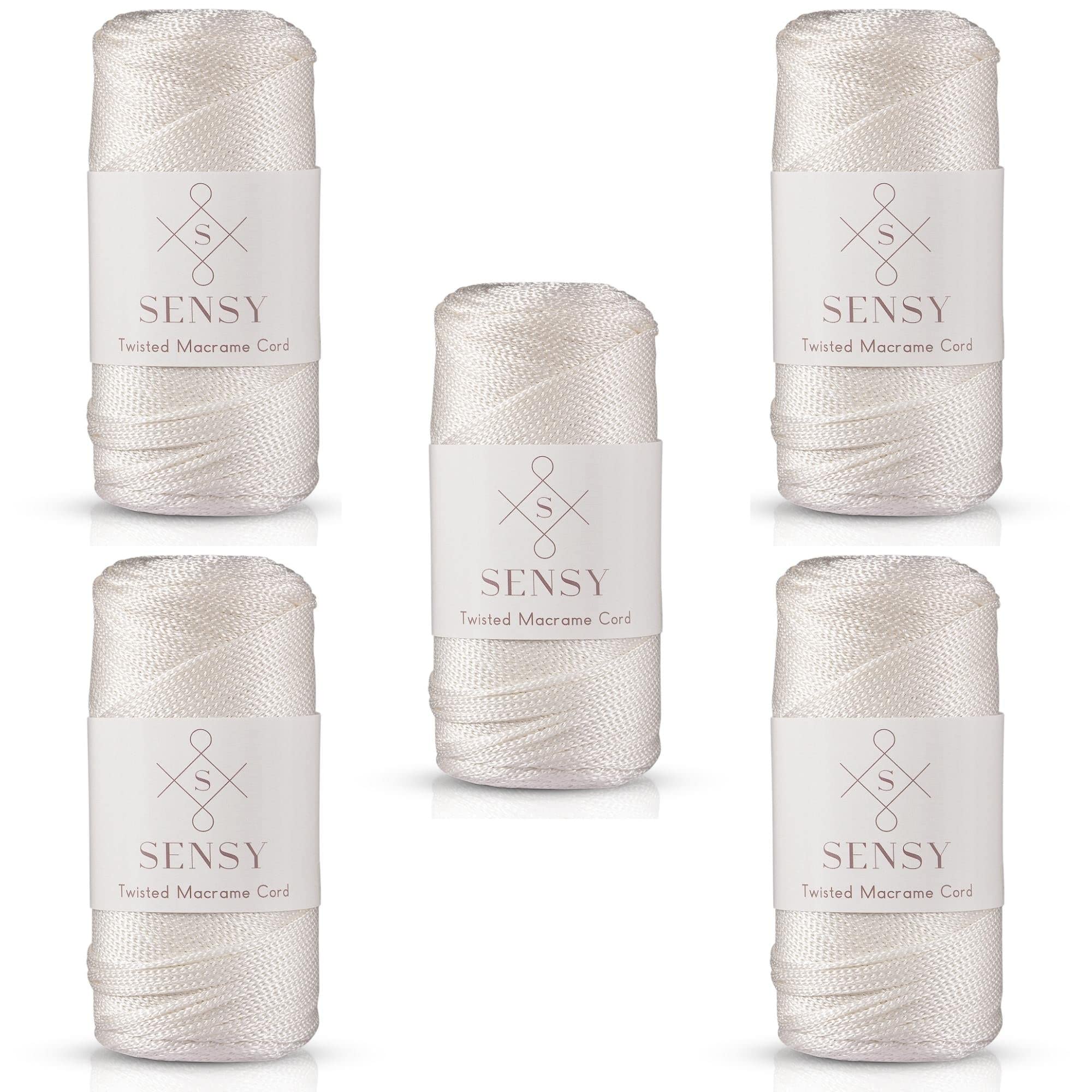 5 Skeins of Sensy Premium 2mm 251 Yards Polyester Rope 100% Polypropylene Cord Macrame Cord 2mm Crochet Bag Cord Macrame Rope Crochet Thread Gift for Knitter (Ecru)