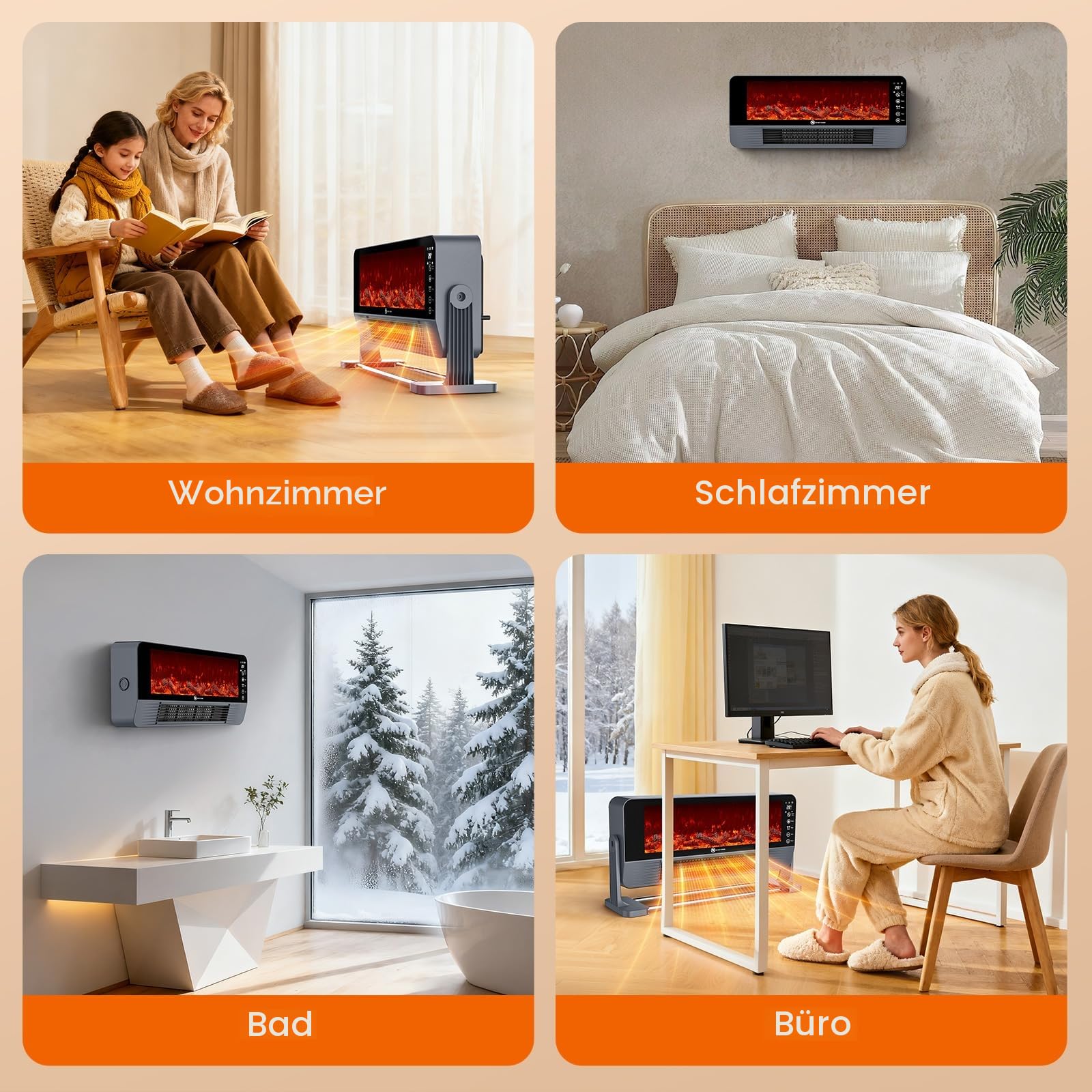 Heizlüfter Energiesparend, 2-in-1 Heizgerät zur Wandmontage für den Schreibtisch, 3 Stufige Temperaturregelung, LED-Touchscreen und Fernbedienung, 12 Stunden Timer, 2000 W schnelles Aufheizen