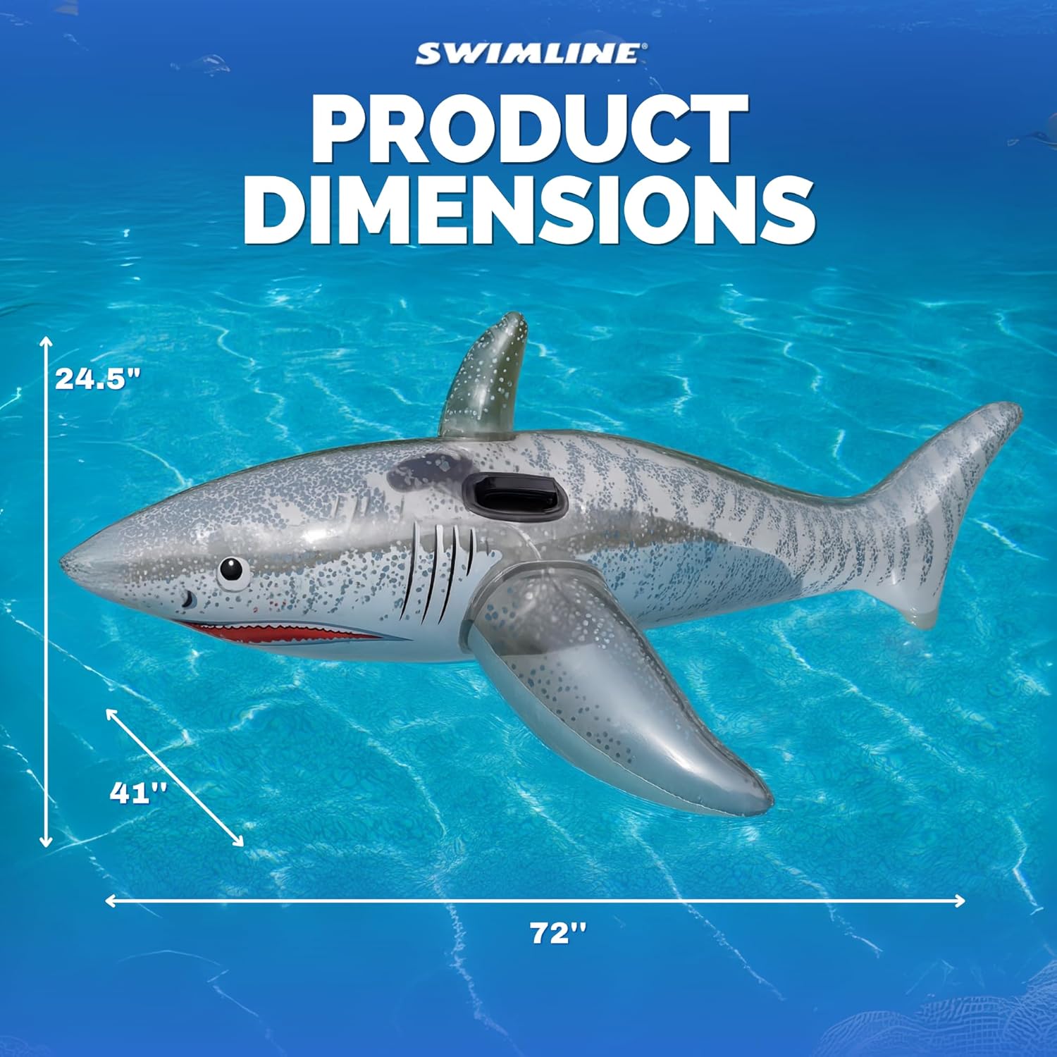 SWIMLINE Inflatable Ride-On Pool Float – Fun Raft for Pools, Beaches, and Summer Parties, Large 70", Shark, Grey