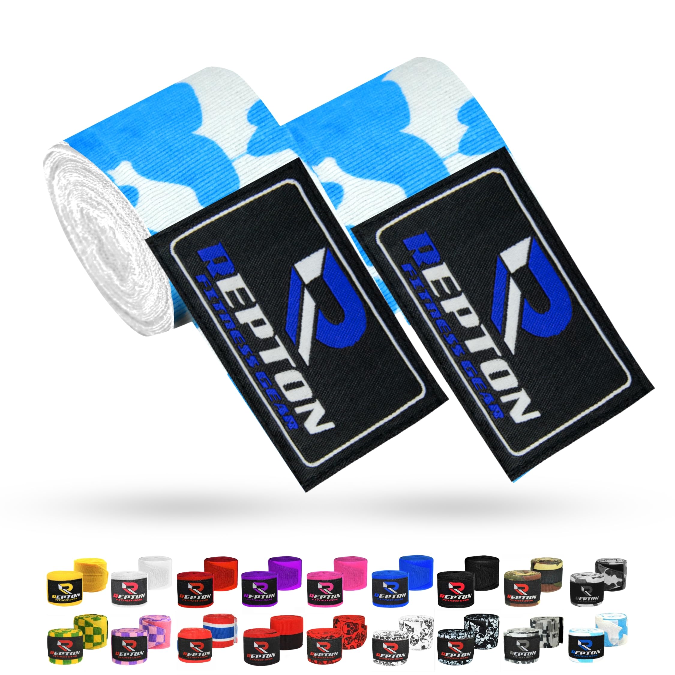 Boxing Hand Wraps for Men- Cotton Hand Gloves with Hook & Loop Strap & Thumb Loop -Elasticated Bandages Wrist Support tape -Great for MMA, Muay Thai, Kickboxing- Unisex Adult Pair (Sky Camo)