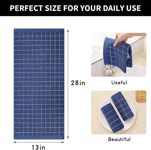 Miniatura 6 de Homaxy Paquete de 16 paños de cocina, 100% algodón de rizo a cuadros, color azul marino, 13 x 28 pulgadas y 12 paños de cocina de terciopelo coral