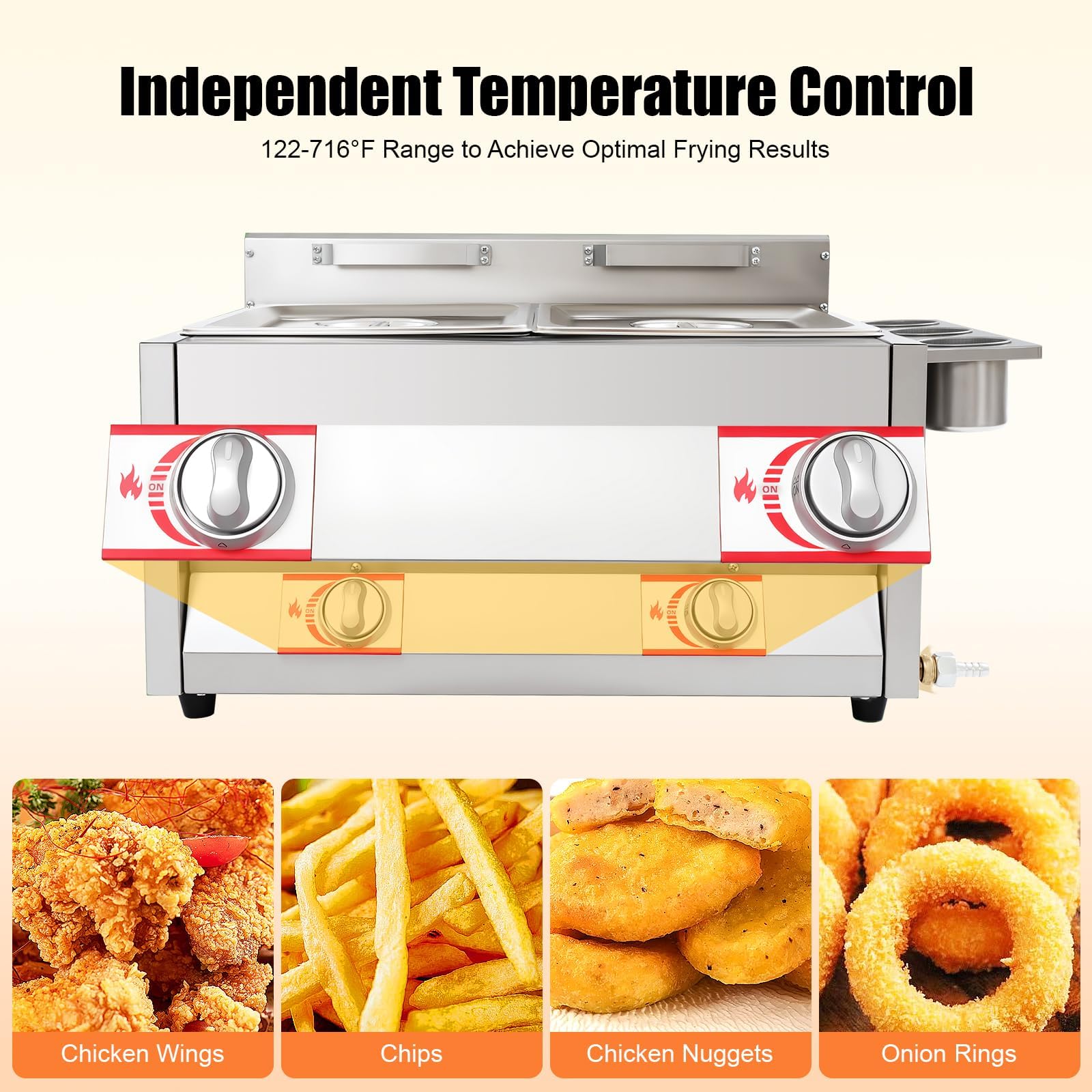 Friggitrice commerciale a doppio serbatoio a gas, 2 friggitrice da 6 litri con cestini, controllo indipendente della temperatura, per ristorante, snack bar