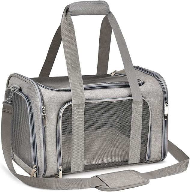 Qlfyuu Cat Carrier Dog Carrier Portable Pet Carrier, Soft Sided Cat Carrier Medium Small Airline Approved, Foldable Bunny Puppy Cat Carrier up to 15lbs, Cat Bag Carrier for Travel(Gery,Medium)