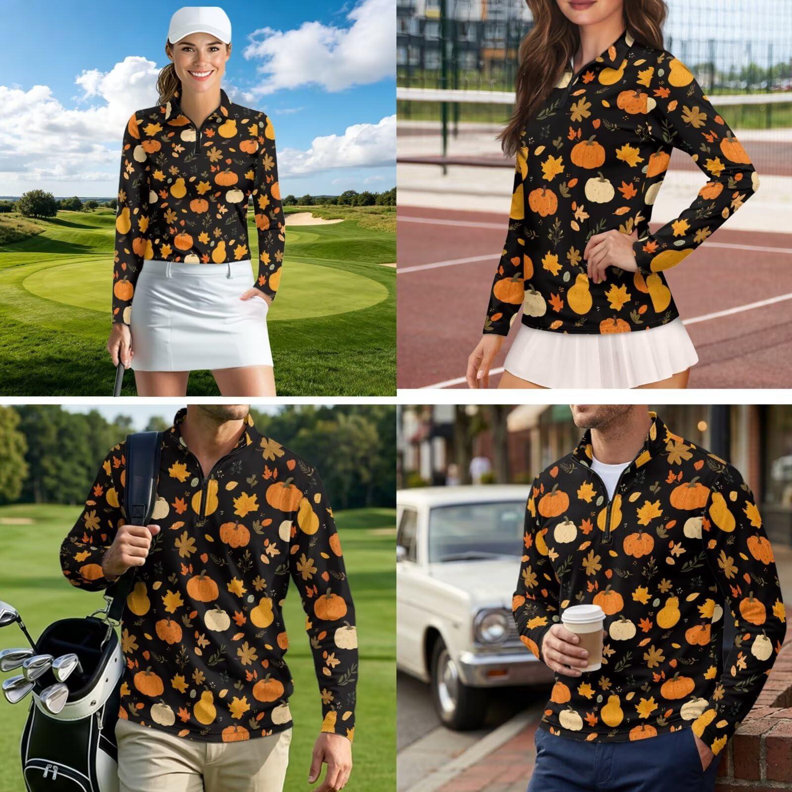chaqlin Camisas de golf a juego para parejas, elásticas, para mujer, polo de manga larga, para hombre, ropa de golf