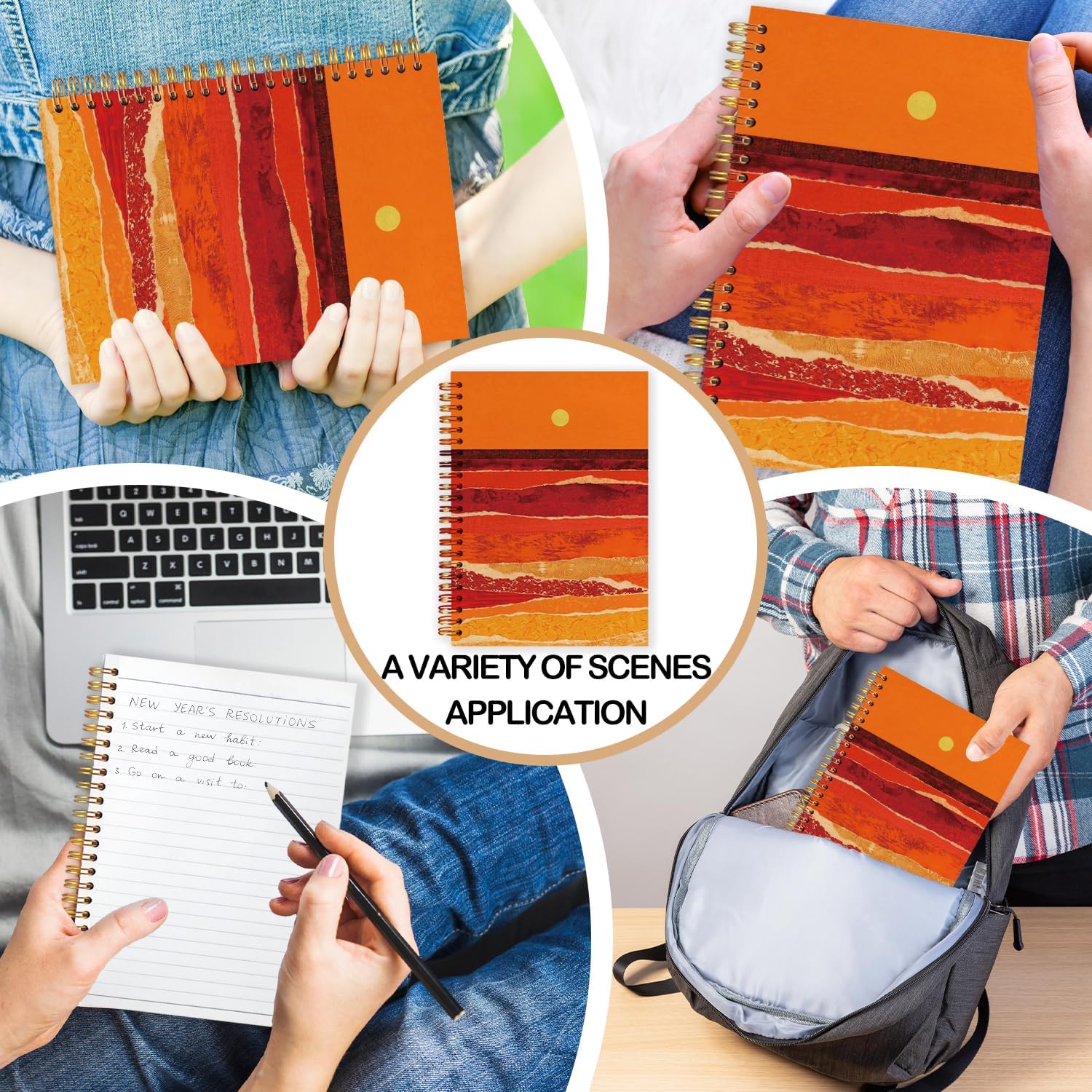 Boho Abstract Gold Beach Spiral Journal Notebook 5.5x8.3in, Abstract Sunset Ocean Beach Landscapes Notebooks for Note Taking, Gifts for Beach Lovers Hardcover Notebook Journal - Image 3