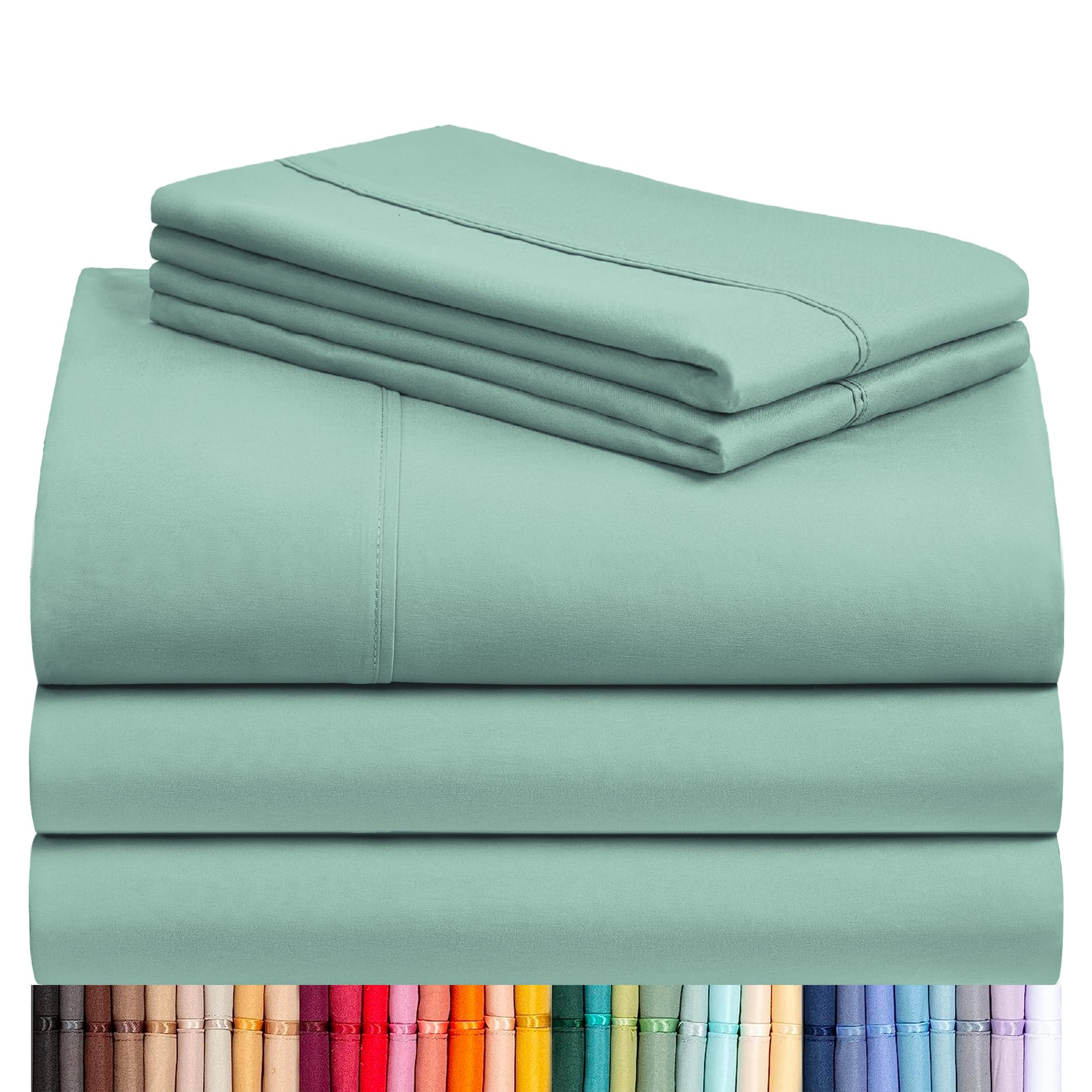 LuxClub 5 PC Split King Sheet Set Bed Sheets Deep Pockets Wrinkle Free Cooling Sheets Machine Washable Hotel Bedding Silky Soft - Light Teal Split King