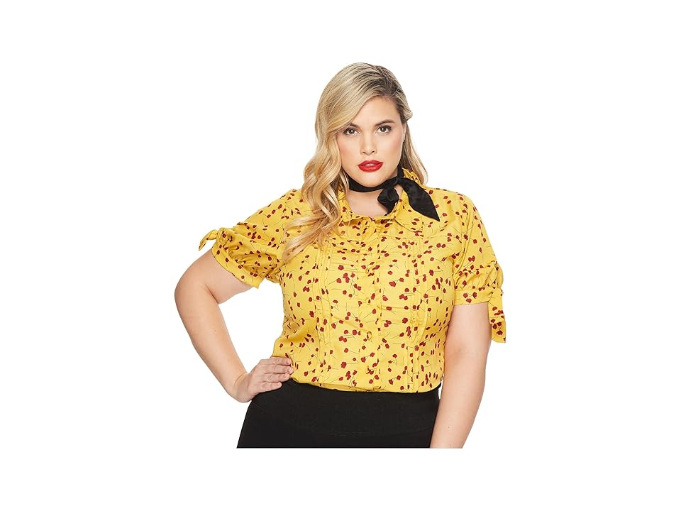 

Unique Vintage Plus Size Colvin Blouse (Mustard Yellow/Red Floral) Women's Blouse