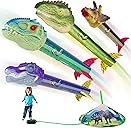 Dinosaur Toy Rocket Launcher for Kids - Launch Up to 100 Ft, 4 Rockets, Outdoor Outside Toys for Kids, Dinosaur Toys, Birthday Gifts for 3 4 5 6 7 8-12 Year Old Boys Girls