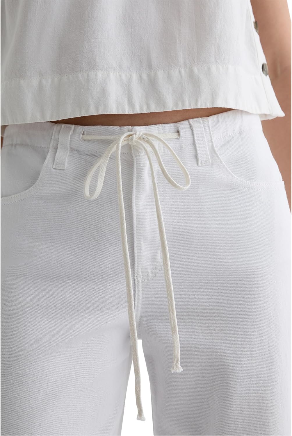 AG Women's Stella Mid-Rise Cinched Wide Leg Palazzo in White