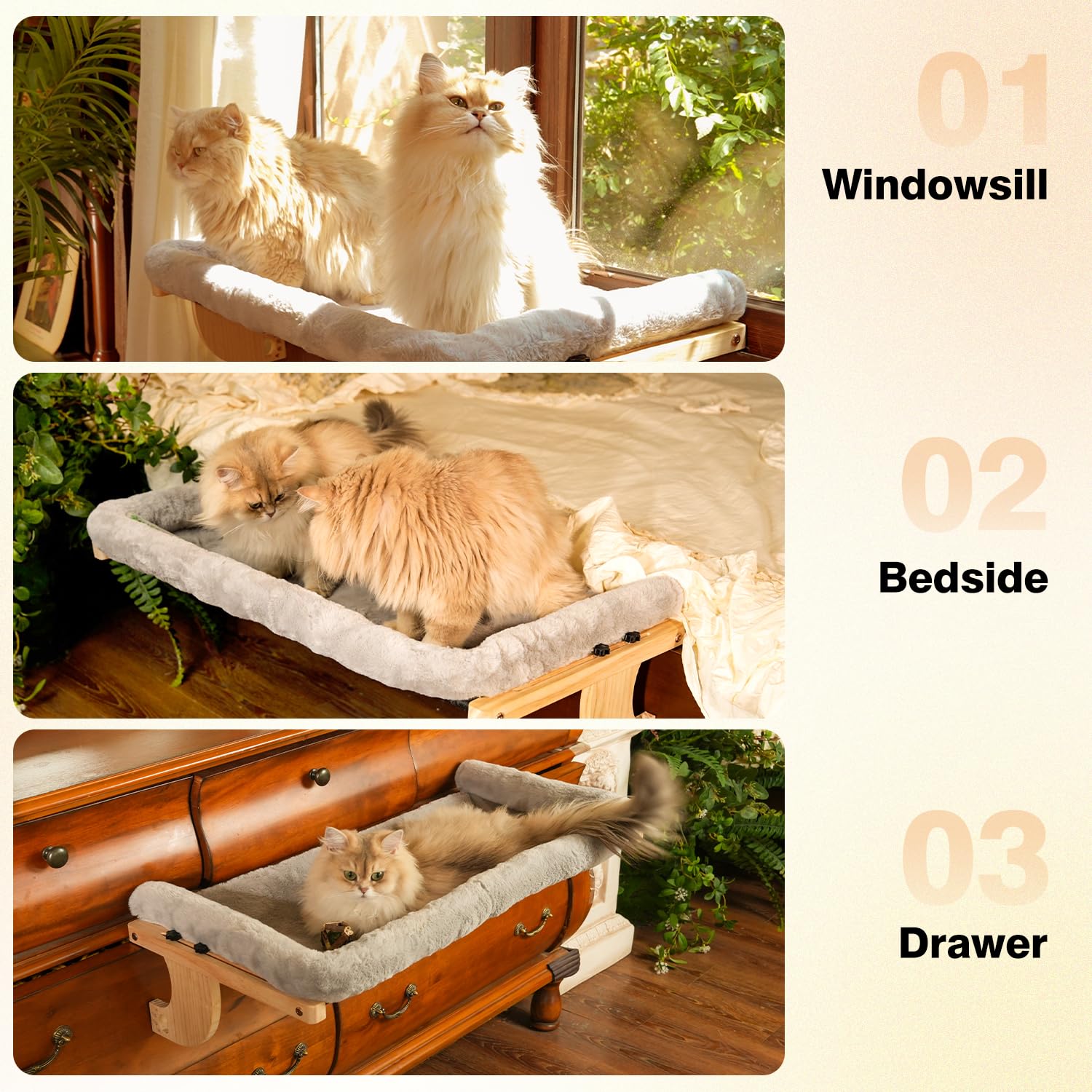 Ospolo per finestra per gatti di grandi dimensioni, 80 x 38 cm, amaca per finestra per gatti con cuscino in peluche per felini grandi e felini, letto regolabile per davanzale, comodino, armadio