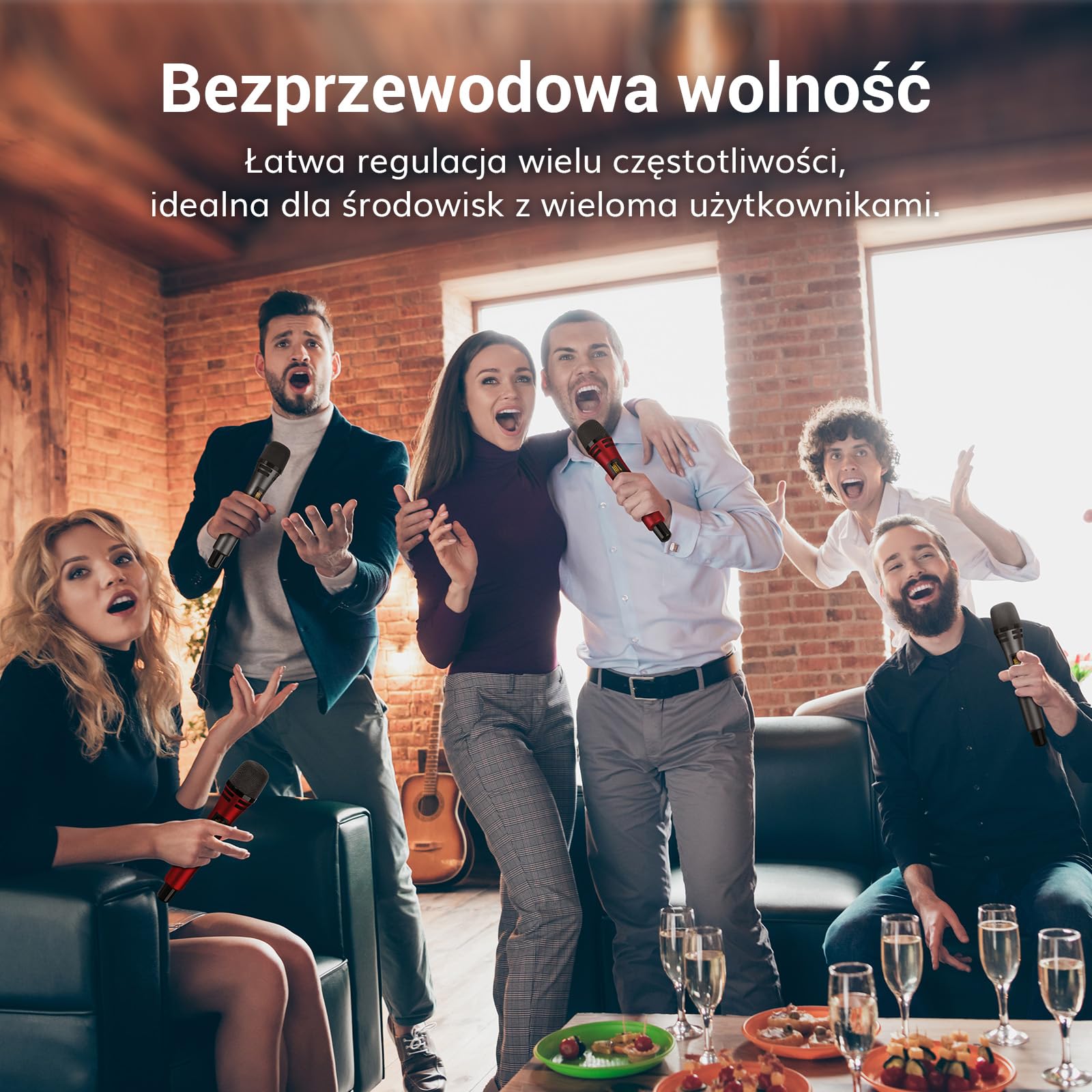 System mikrofonów bezprzewodowych TONOR, 4x5-kanałowy bezprzewodowy ręczny mikrofon dynamiczny z odbiornikiem, zasięg 60 M UHF, mikrofony ze stabilną transmisją sygnału do karaoke, śpiewania, czerwony