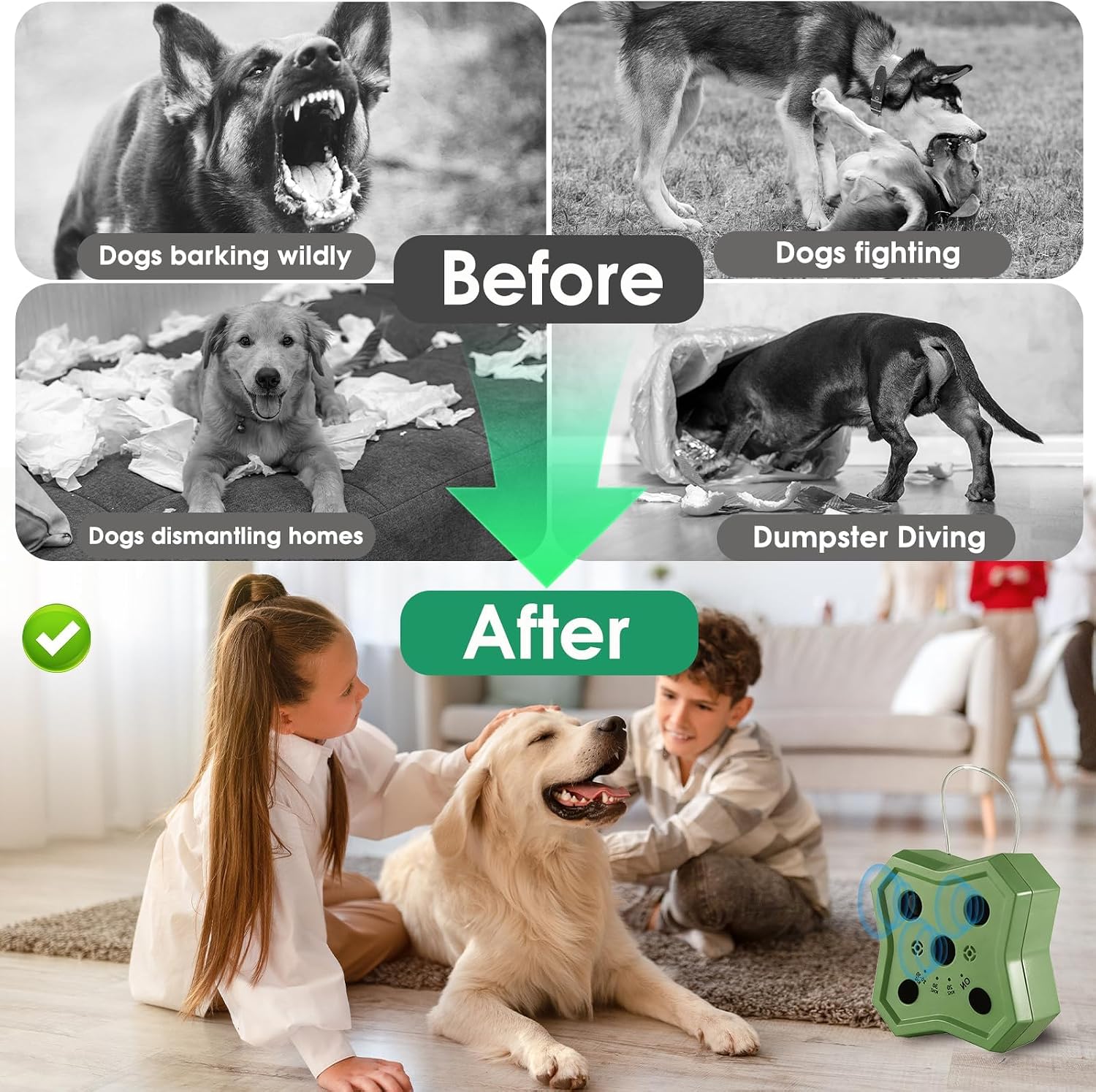 Anti Barking Device for Dogs: Ultrasonic Dog Bark Deterrent Devices with 3 Training Modes 50 FT | Dog Barking Silencer Bark Box for Indoor Outdoor | Stop Barking Control Device for Dogs (Green)