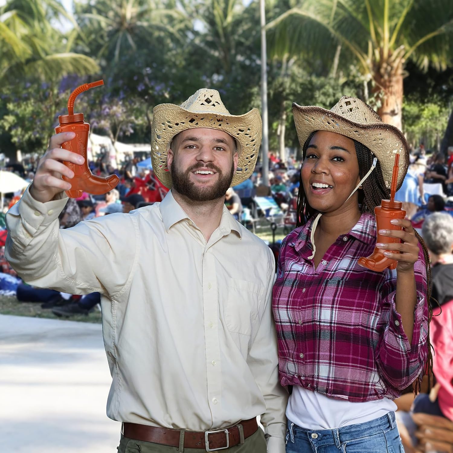 ALINK Cowboy Boot Cups with Straws and Lids, 12pcs 10oz Kids Party Cowboy Cups for Western Rodeo Themed Party Favor, Birthday, Holiday, Events Supplies and Decorations - Brown - Image 8