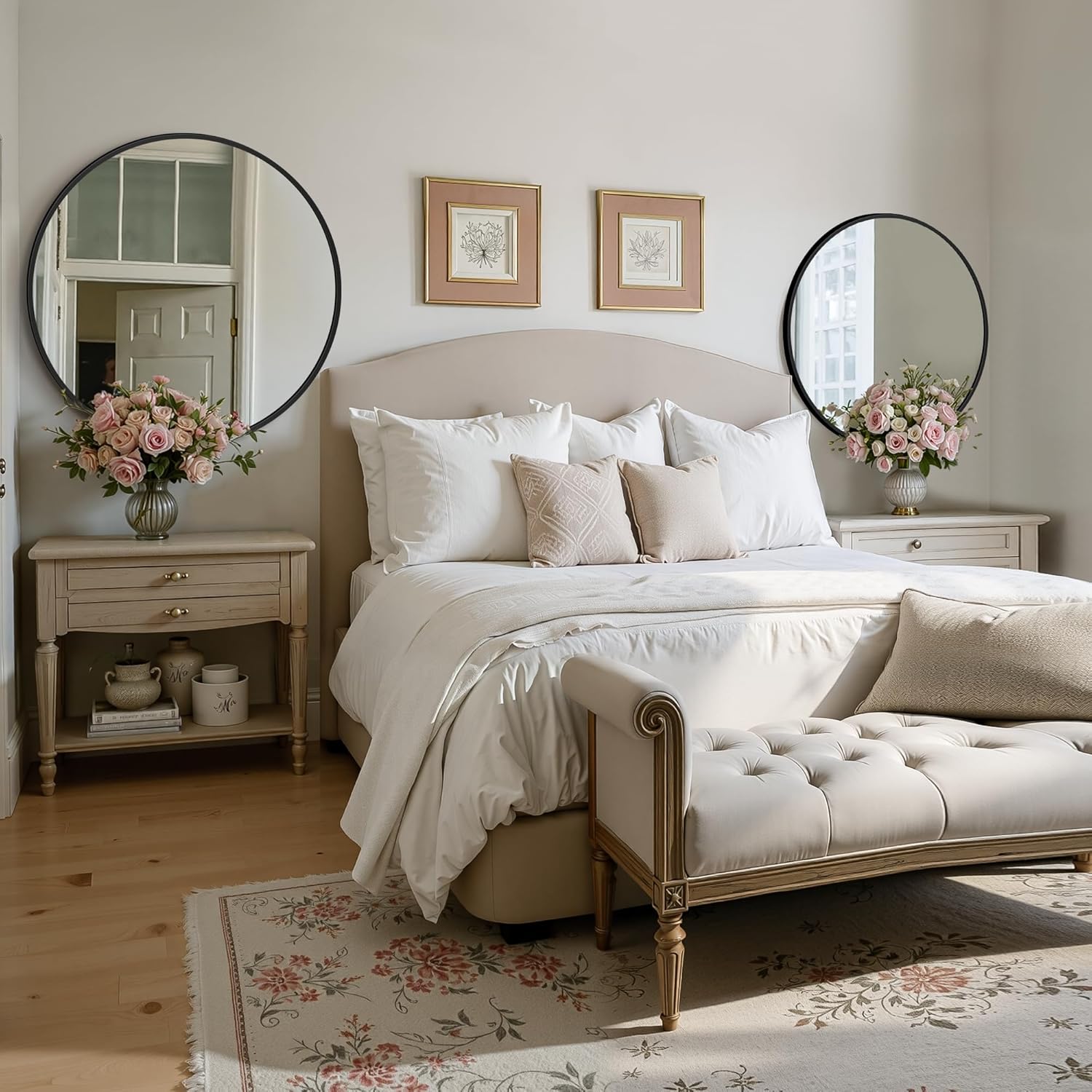 Round Bathroom Mirror for Wall, 2 Pack 30 inch Circle Bathroom Mirrors for Over Sink, Modern Circular Metal Frame for Vanity, Entryway, Bedroom, Living Room(Black)