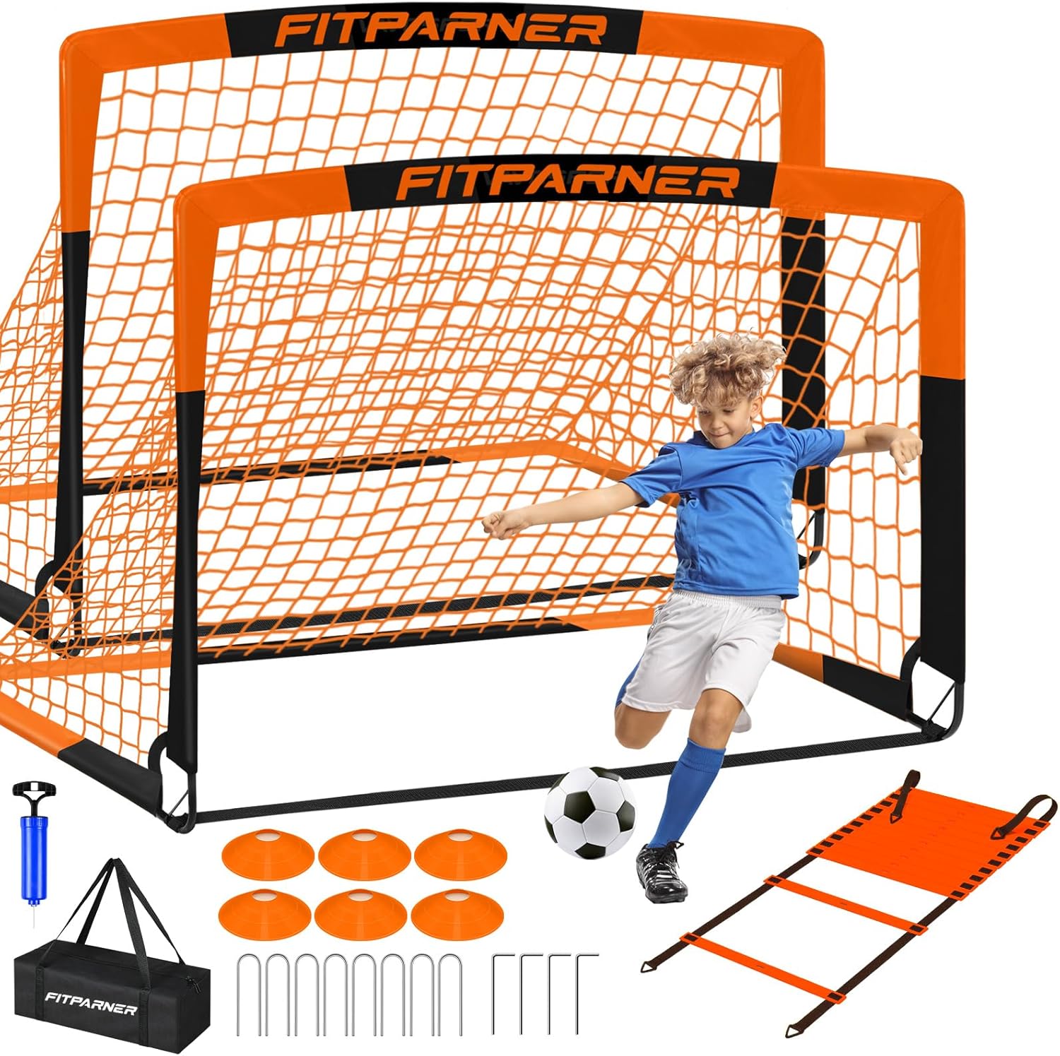 Kids Soccer Goals for Backyard Set – 2 Set of 5X3.6 ft Soccer Nets for Kids Age 3-14,Portable Pop Up Soccer Training Equipment Kit with 20 ft Agility Ladder, Soccer Ball for Toddler Youth Outdoor Game
