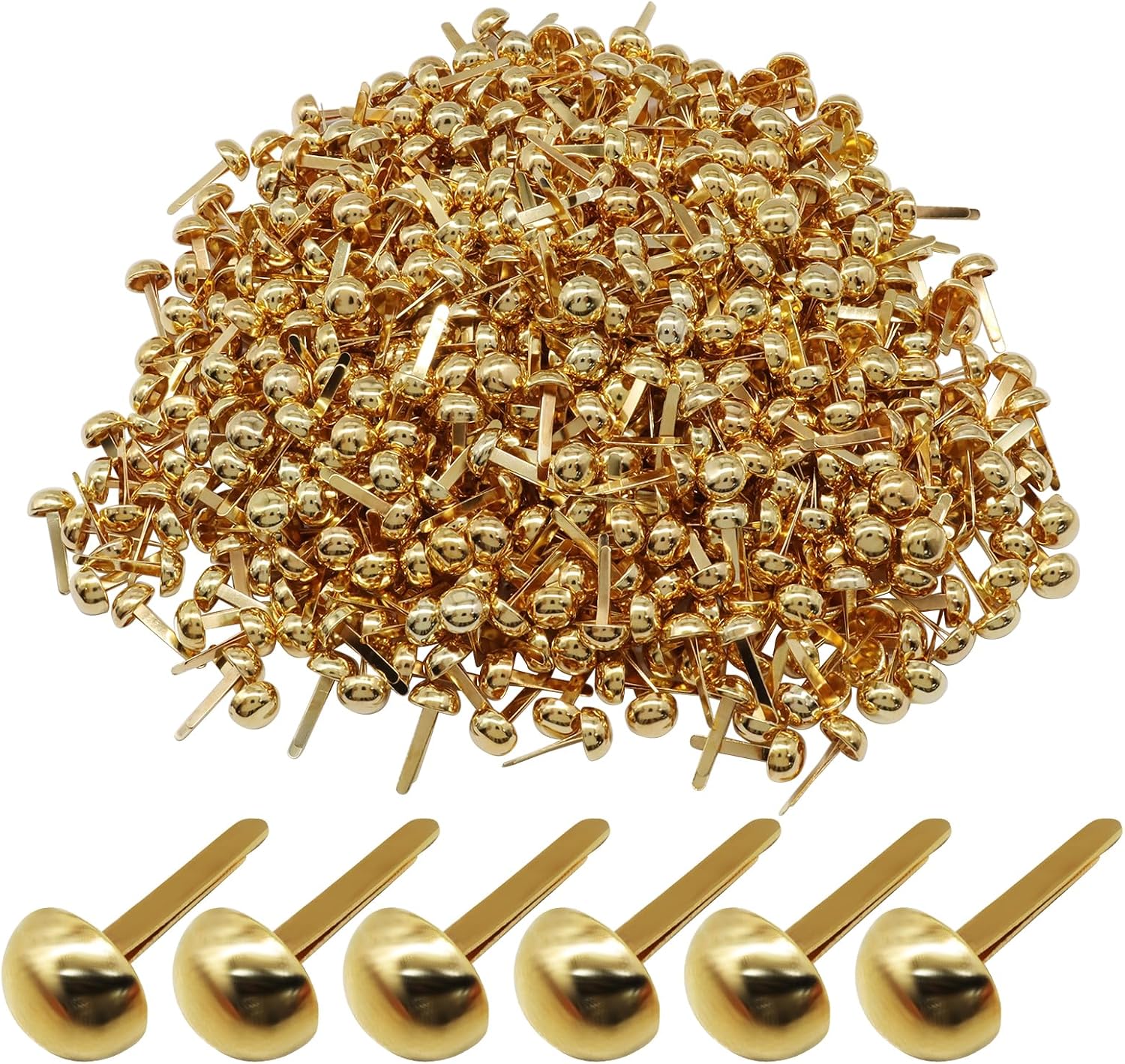Zorfeter 600 PCS Gold Brass Brads for Paper Crafts, 0.31 x 0.69 Inch Round Head Split Pin Fasteners, Bulk Pack for Scrapbooking, Card Making & DIY School Projects