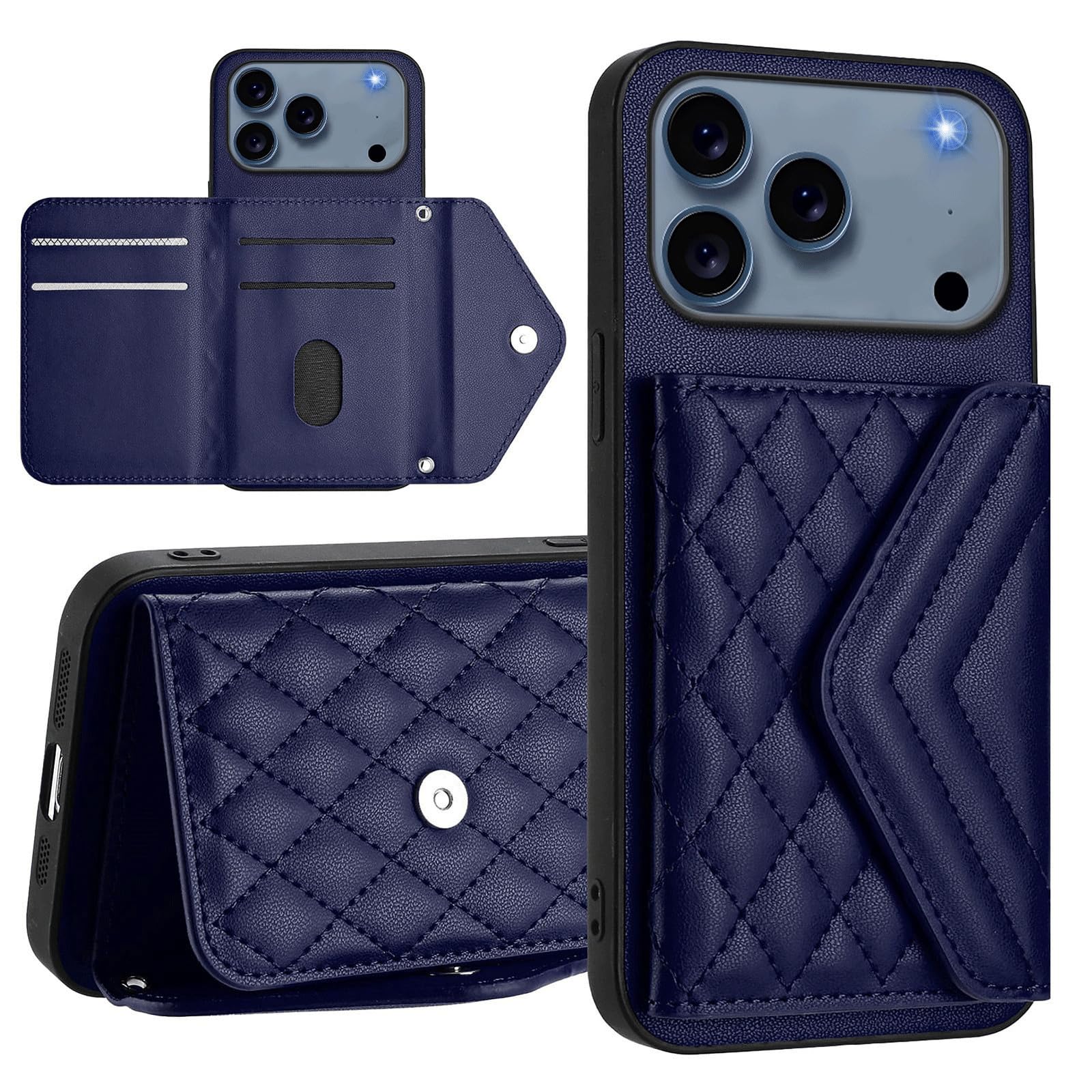 Protection iPhone 17 bleu étui cuir à rabat compartiments - 8