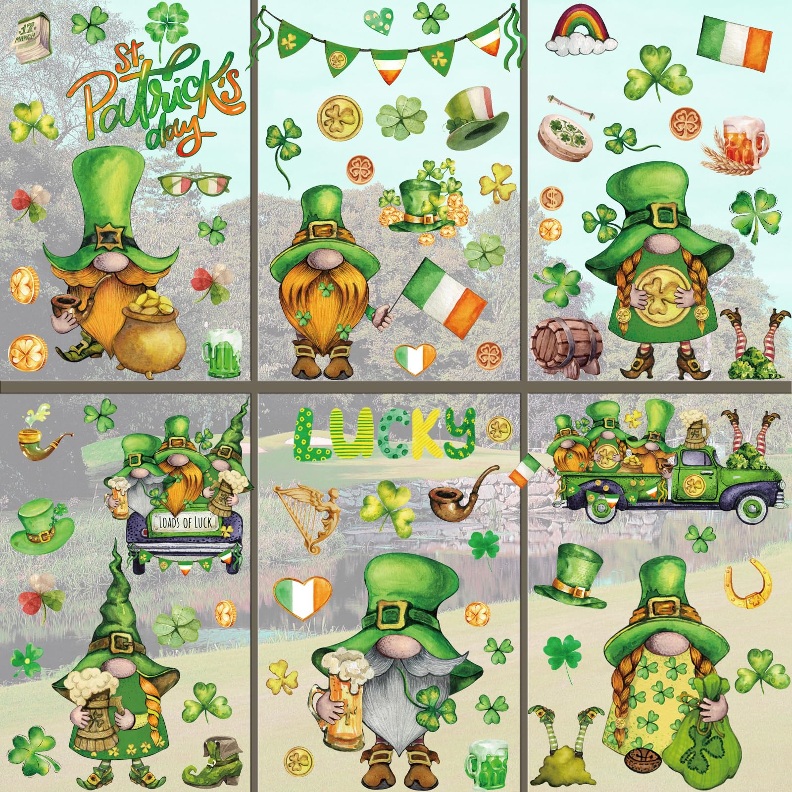 St Patricks Day Window Clings, Shamrock Stickers for St Patricks Day Decorations, 85PCS Reusable Static Spring Window Clings Decor