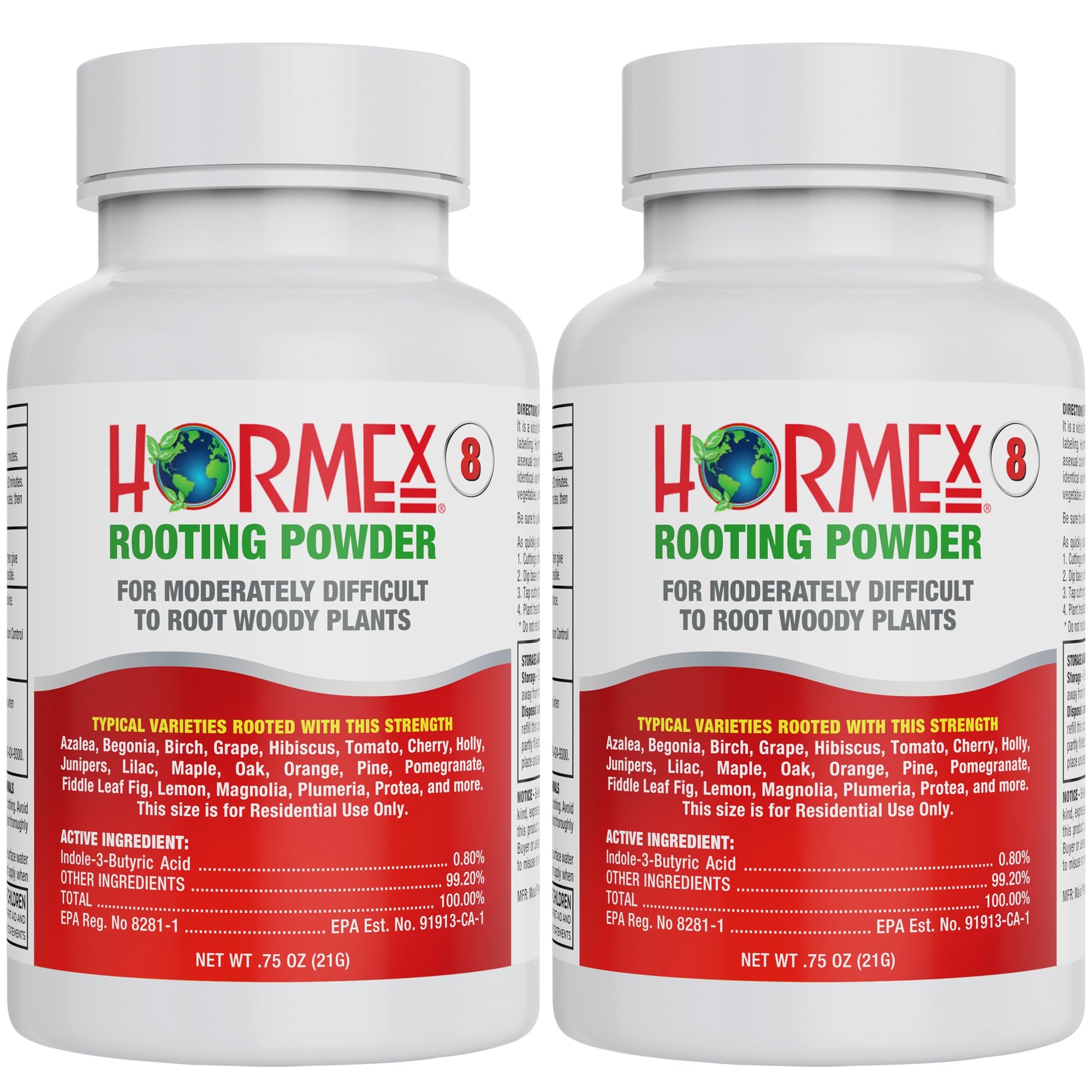 Hormex Rooting Powder #8 (0.80 IBA) - Rooting Hormone for Semi-Hardwood Houseplants, Medicinal and Tree Cuttings - Root Stimulator for Plant Cloning - Maximize Propagation Success (2 Pack)