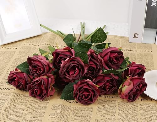 Miniatura 6 de IPOPU 20 cabezas de flores artificiales de rosas moradas, rosas artificiales secas para decoración de despedida de soltera, decoración de boda,