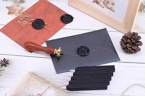 Miniatura 4 de Yoption 5 barras de cera de sellado negra, tótem antiguo manuscrito de fuego con mechas para sello de cera (negro)