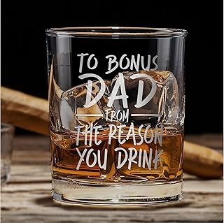 Promotion & Beyond TO BONUS DAD FROM THE REASON YOU DRINK Whiskey Glass - Funny Gift for Step Fathers Step-Dads Uncle Grandpa From Daughter Son Wife - Father's Day