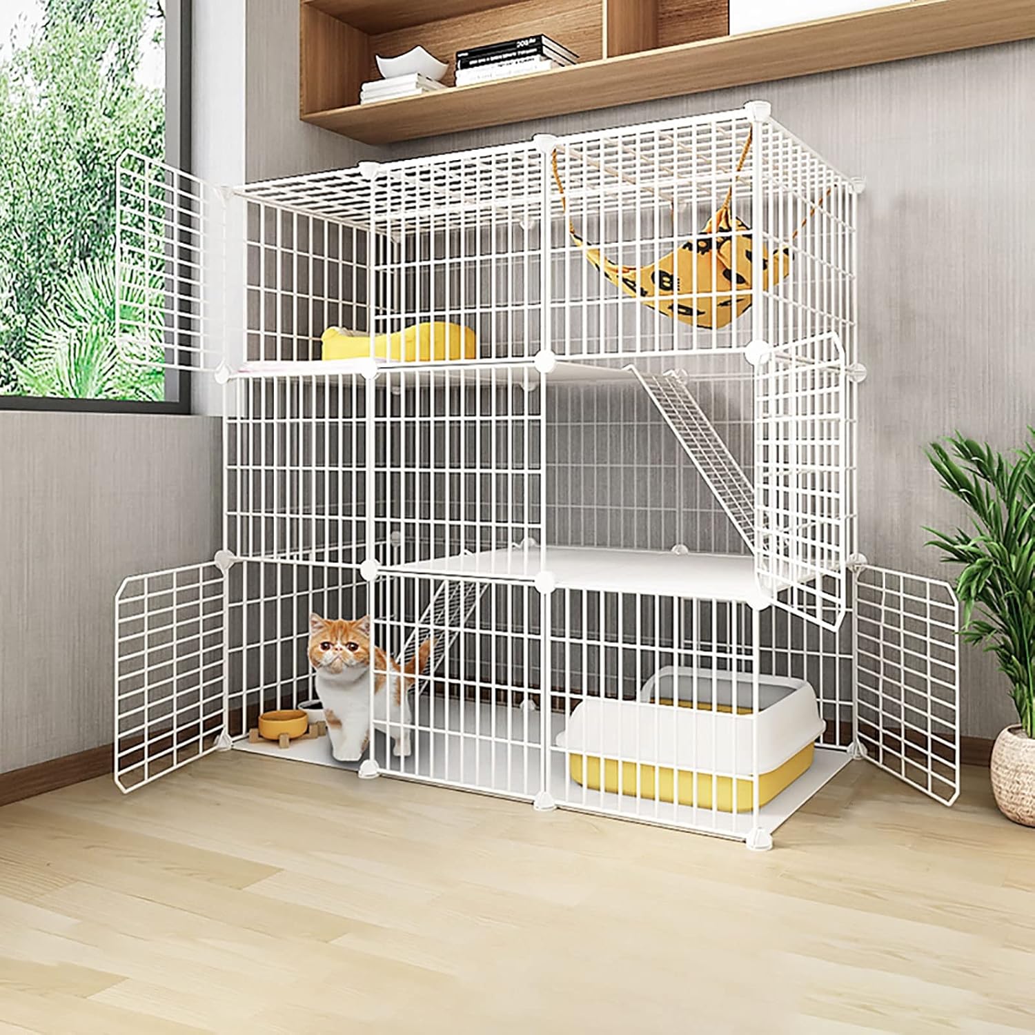 Large Indoor Cat Cage, 1-3 Tier Cat Playpen, DIY Cat Enclosure & Kennel for Small Animals, Exercise & Play Area (111x39x109cm) - Ideal Cat Home