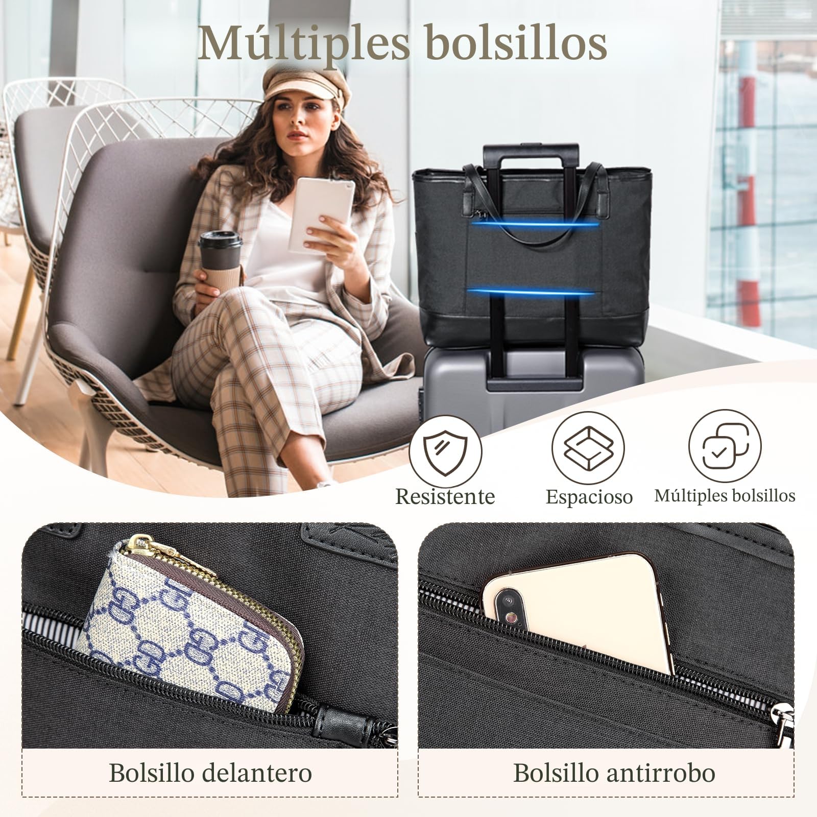 Bolso Tote Impermeable para Mujer, Bolso Grande para Ordenador Portátil 15.6 Pulgadas Set 2 en 1 (Bolso + Cartera) para Trabajo Universidad Shopper Viaje