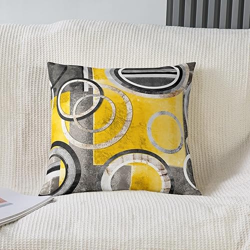 Miniatura 2 de Feelyou Juego de 2 fundas de almohada reversibles de geometría circular amarilla y gris, fundas de almohada geométricas geométricas para decoración