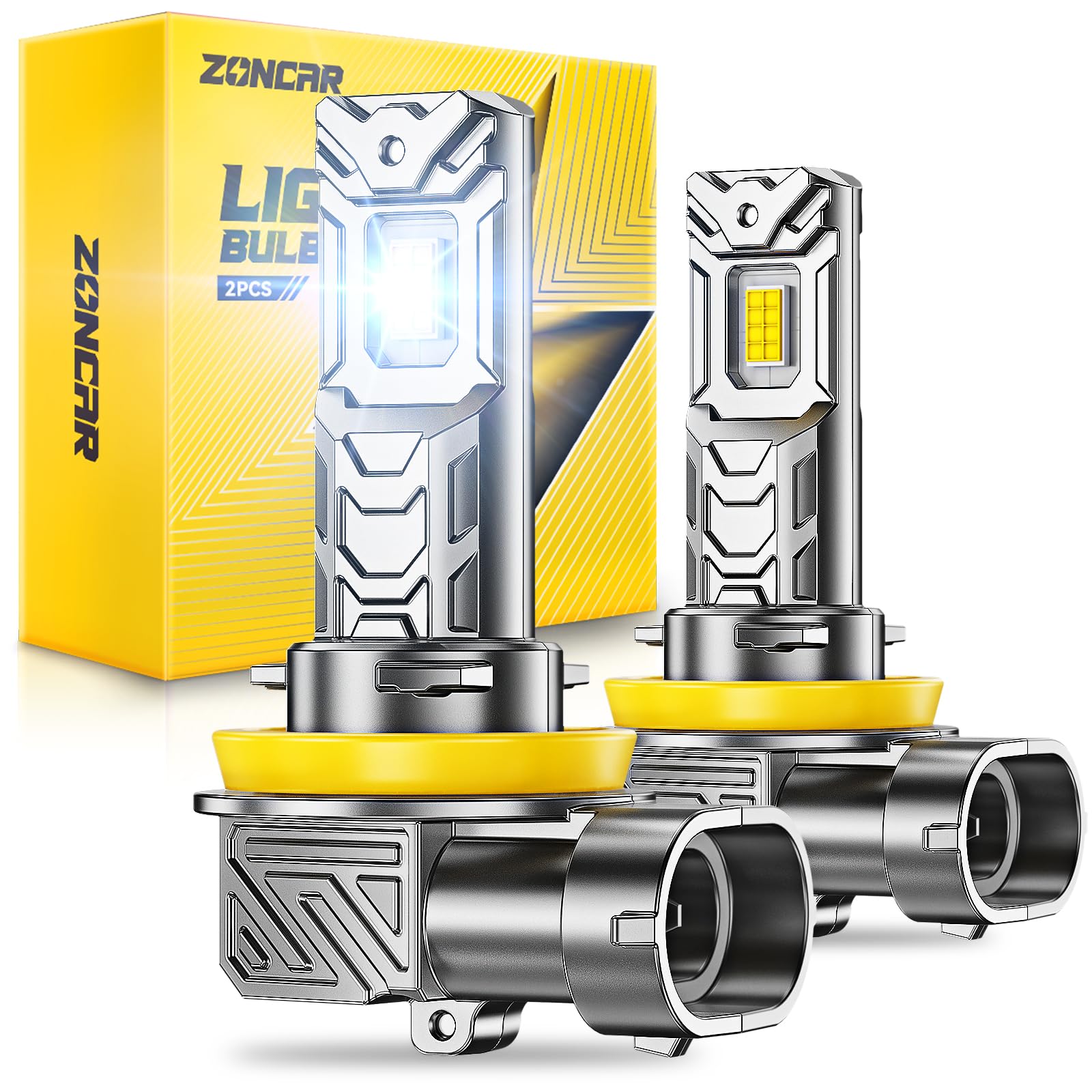H11 LED Bulb, 60000LM 6500K Cool White, Real 1:1 Size to H16 Stock Bulbs Plug N Play, IP68 IP6X 60000hrs Lifespan Headlight Bulbs, Pack of 2