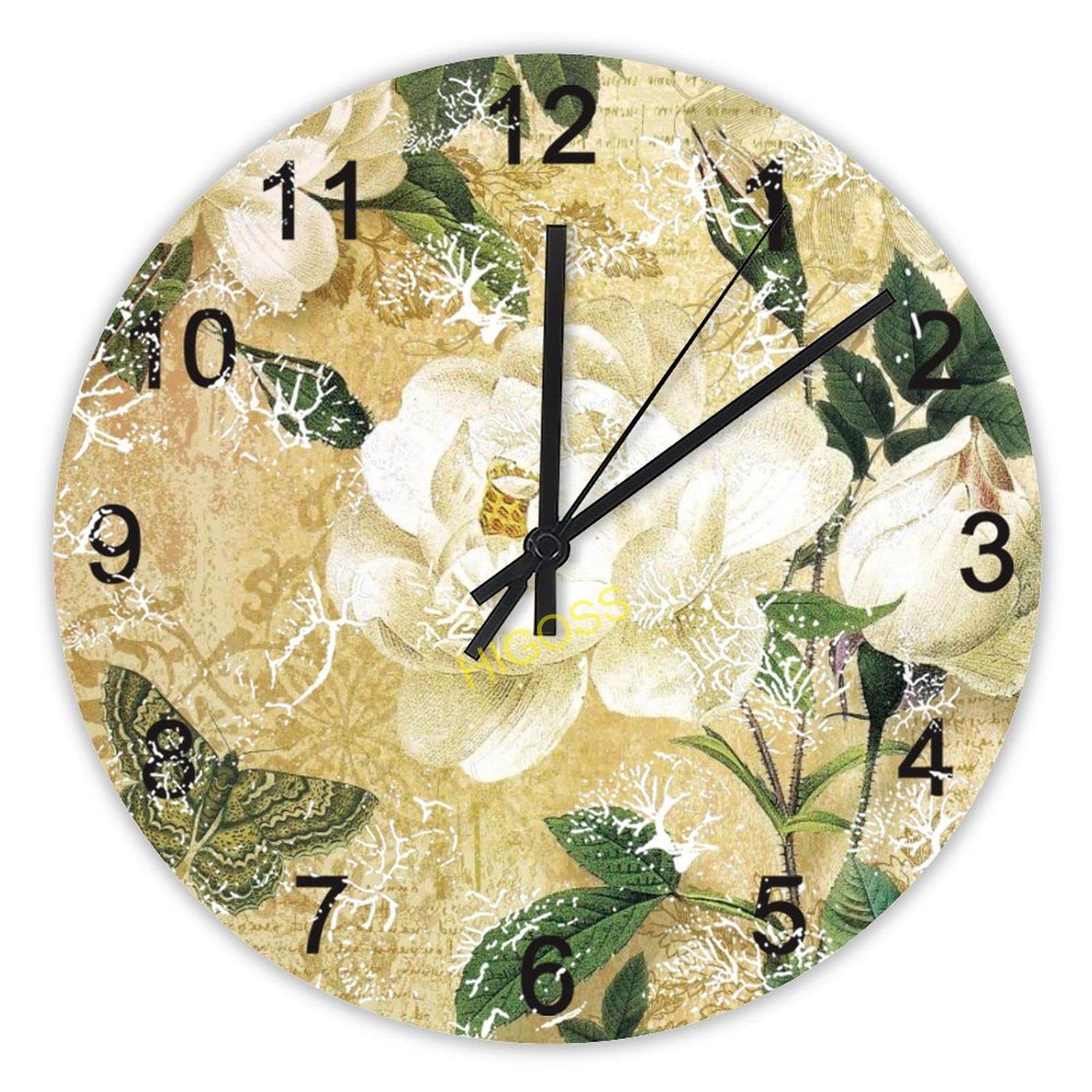 Horloge murale silencieuse retro de style ferme avec grand cadran rond en bois lisible
