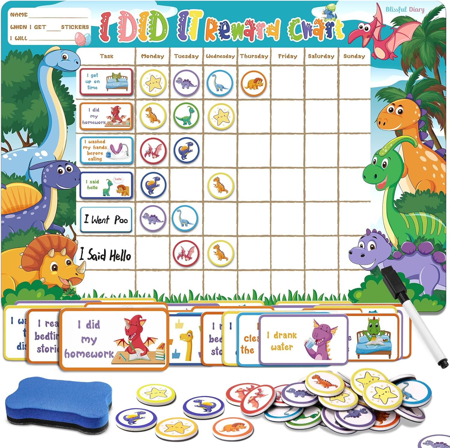 Dinosaur Themed Magnetic Chore Chart for Kids at Australia | Ubuy