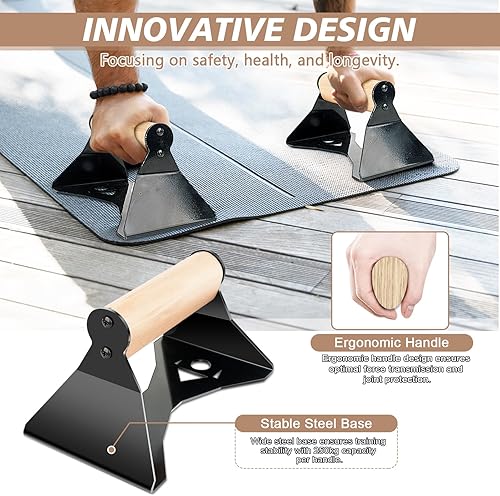 Miniatura 3 de Parallettes - Asas de realce  Marco de acero resistente con agarres ergonómicos de madera de haya, equipo de calistenia para entrenamiento de