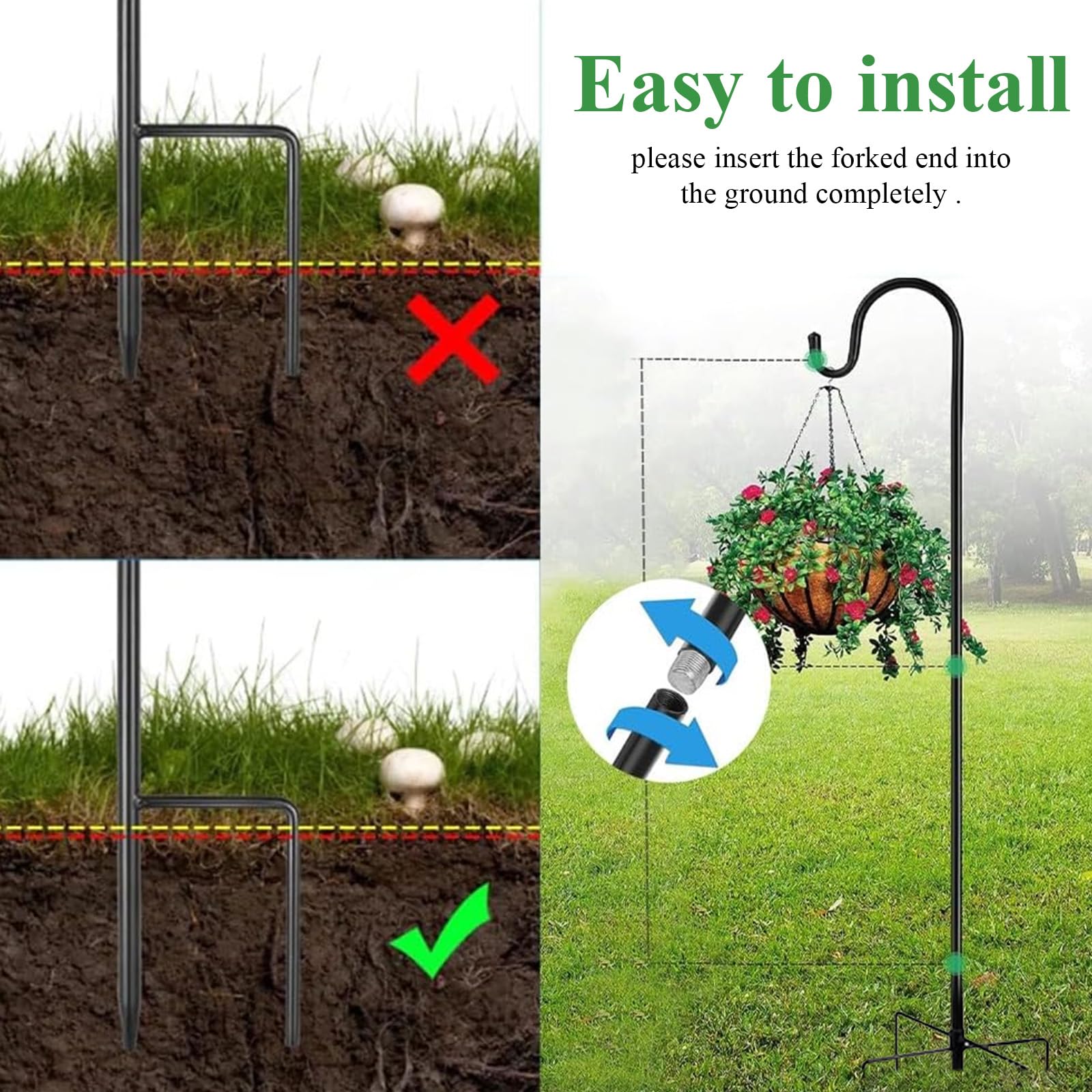 Kleemeiero 2 Crochets Berger Jardin 120 Cm – 5 Broches Métal Réglable Pour Lanternes & Plantes