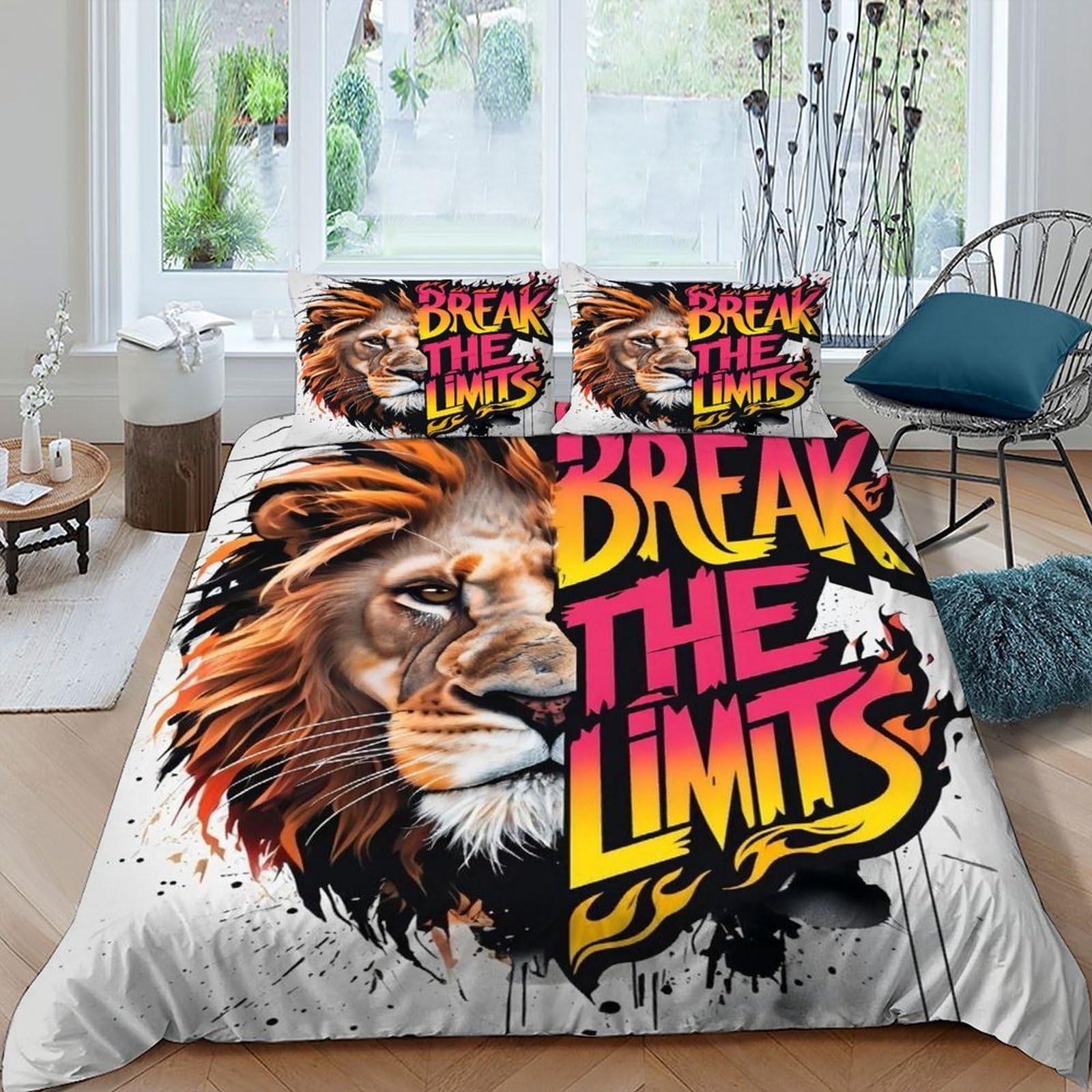 Housse de couette lion anti-plis en microfibre respirante avec zip 220x240 cm