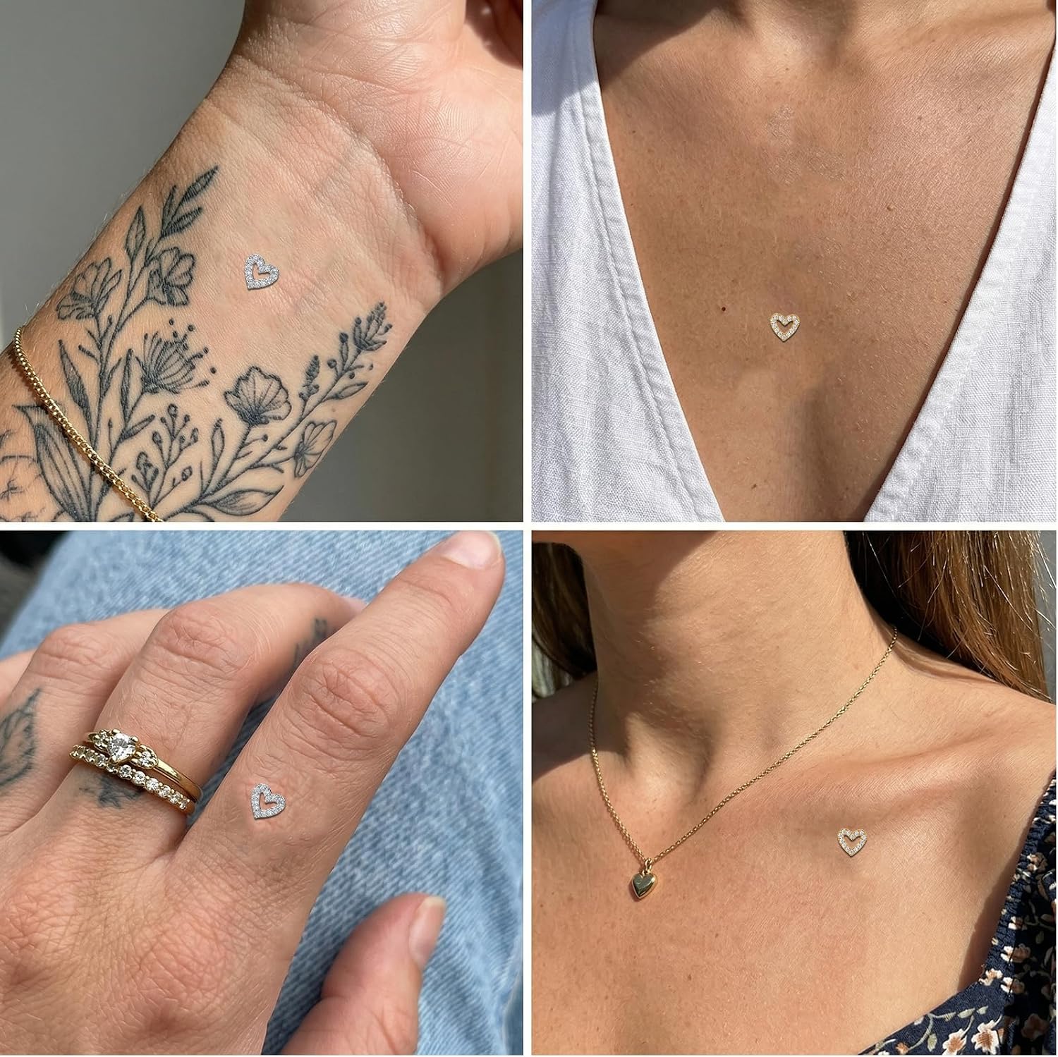Tucnoeu 2pcs 14G Cubic Zirconia Dermal Anchor Tops and Base Surgical, Steel Dainty CZ Diamond Microdermals Internally Body Piercings Studs Internally Threaded Studs for Women Men, Gold, Sliver