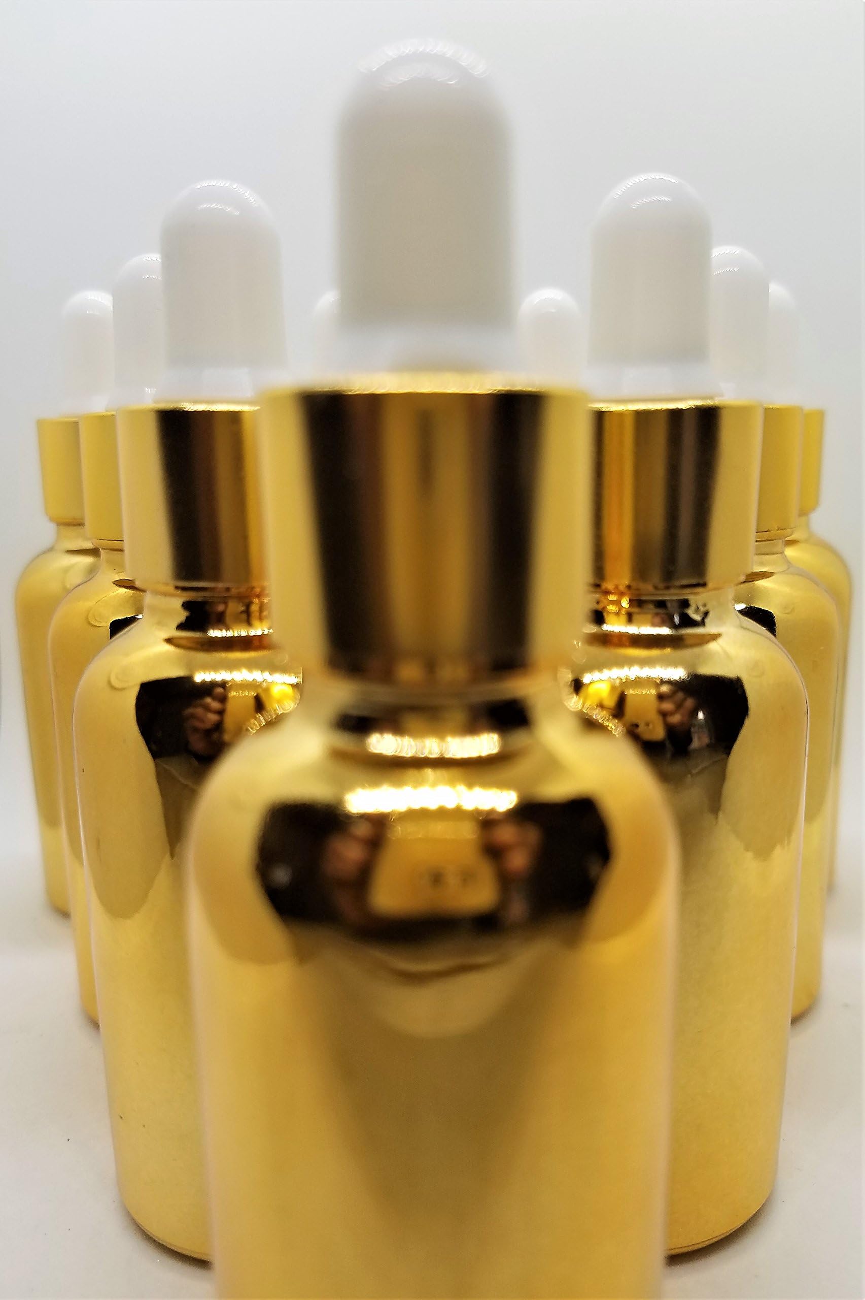 Glass dropper bottles 30 ml with gold finish (4 piece set) white droppers