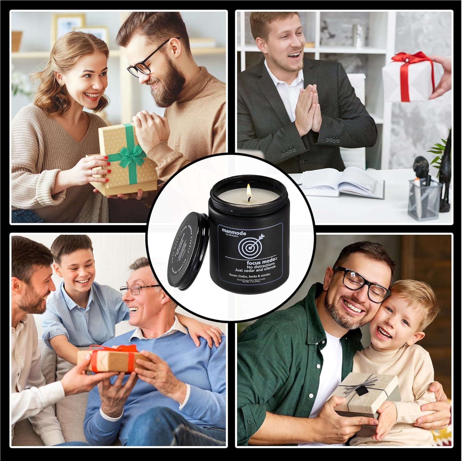 MANMODE Best Focus Mode - Soy Candle for Men (7oz) – Herbal & Wood Scented Jar Candle – Gift for Him, Husband, Boyfriend or Dad