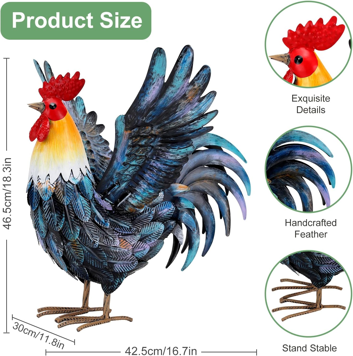 Handmade Multicolor Metal Rooster Garden Statue